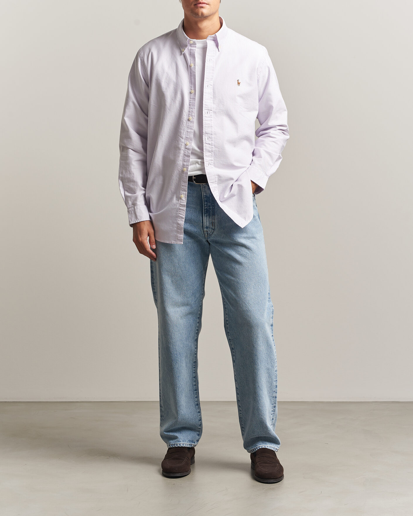 Homme | Chemises | Polo Ralph Lauren | Custom Fit Striped Oxford Shirt Lilac/White