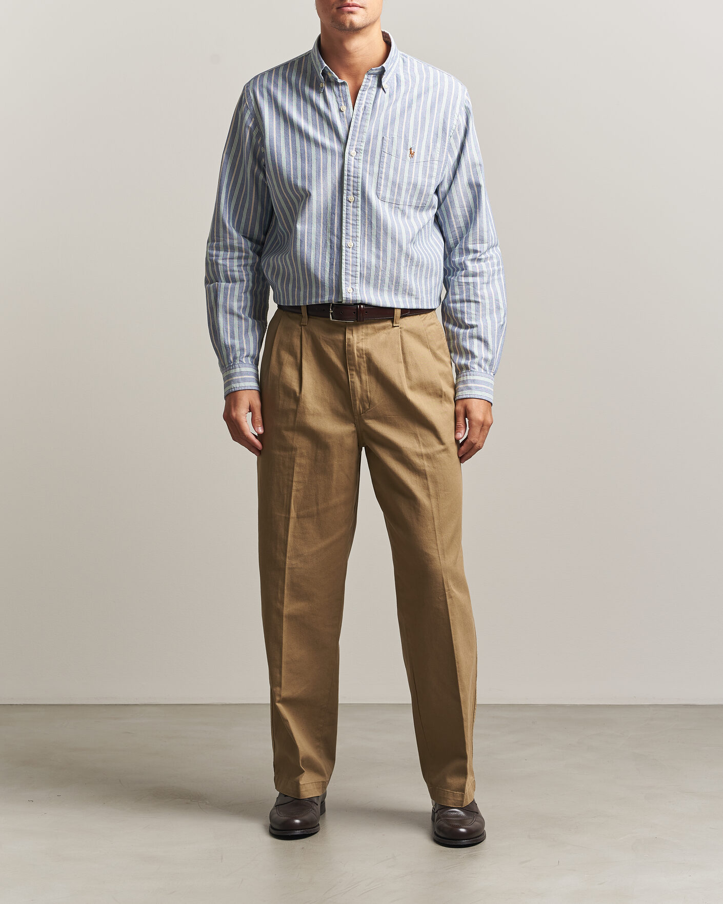Homme | Chemises | Polo Ralph Lauren | Custom Fit Striped Pocket Oxford Shirt Navy/Yellow