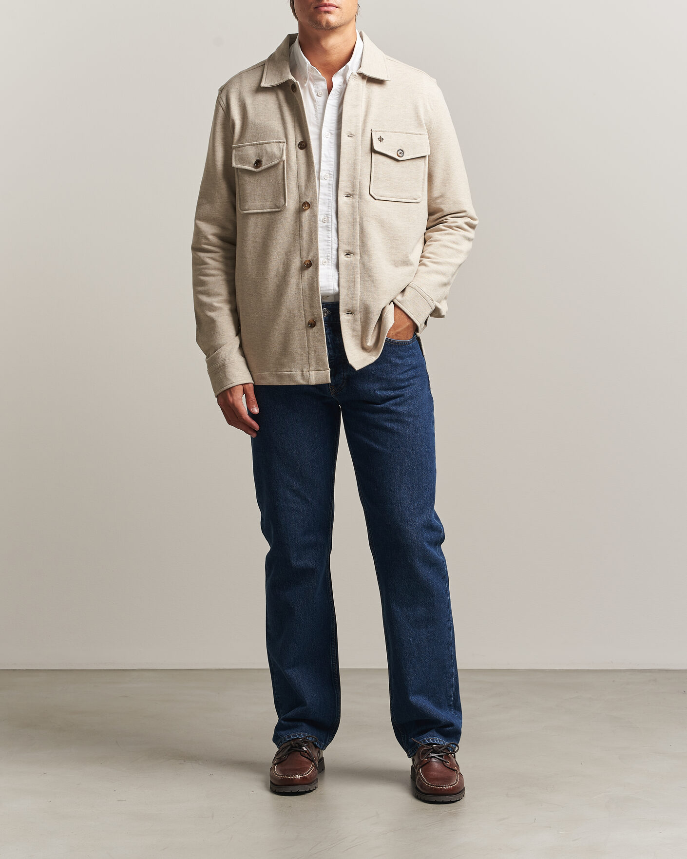 Homme | Chemises | Morris | Andrew Jersey Overshirt Khaki
