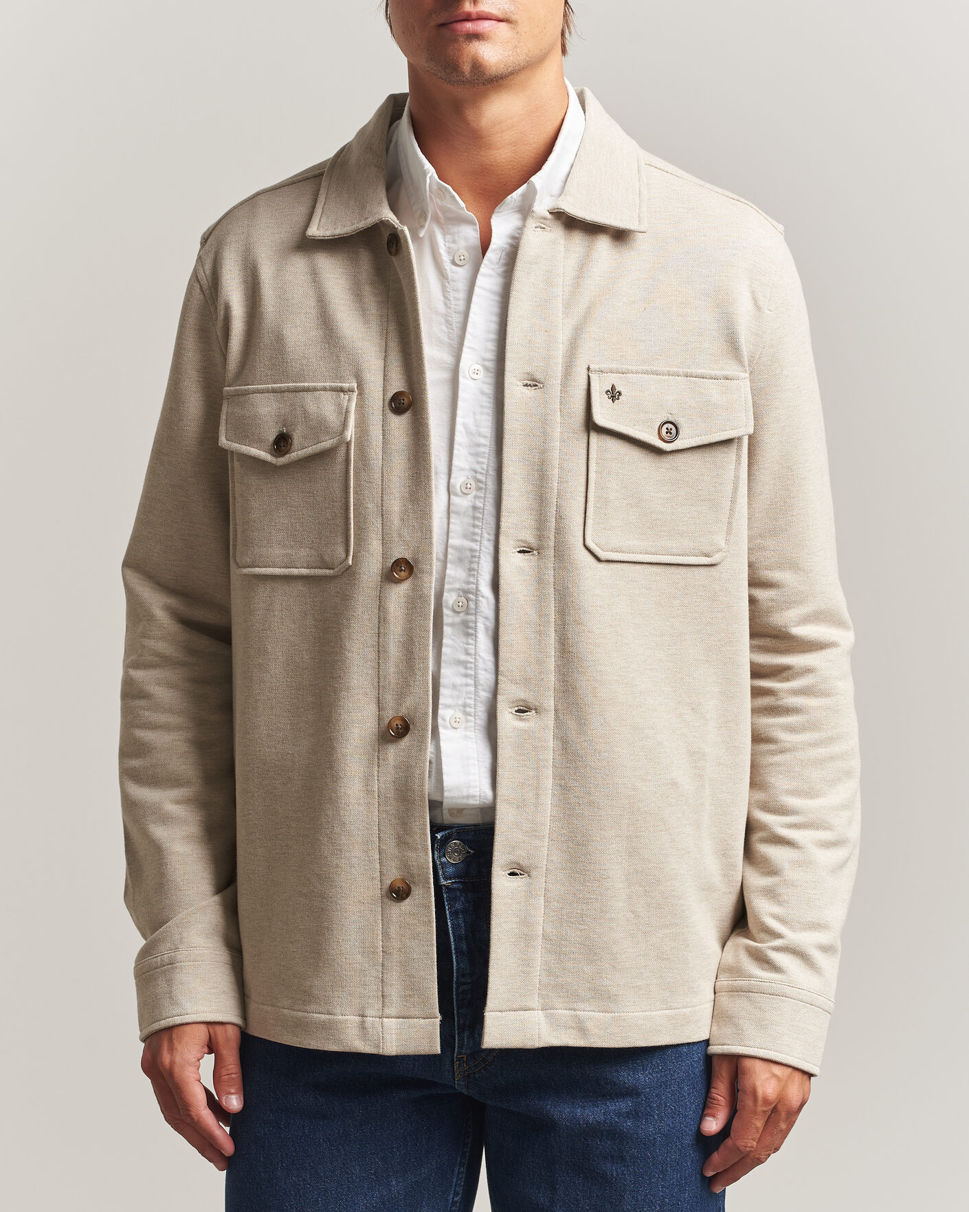 Homme | Chemises | Morris | Andrew Jersey Overshirt Khaki
