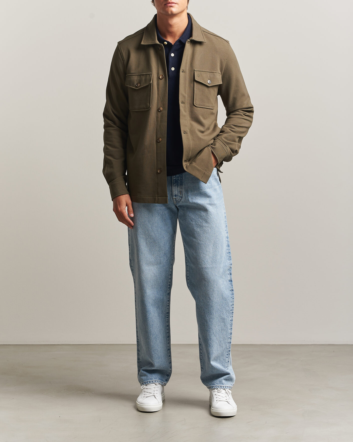 Homme | Chemises | Morris | Andrew Jersey Overshirt Olive