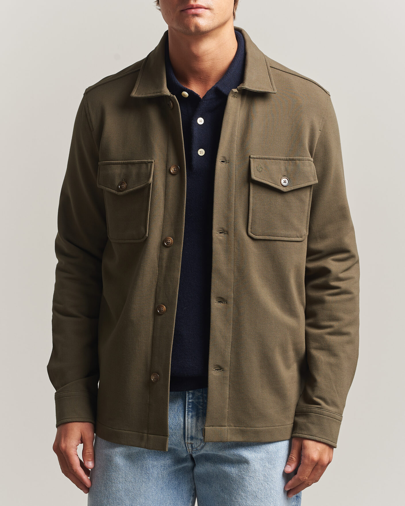 Homme | Chemises | Morris | Andrew Jersey Overshirt Olive
