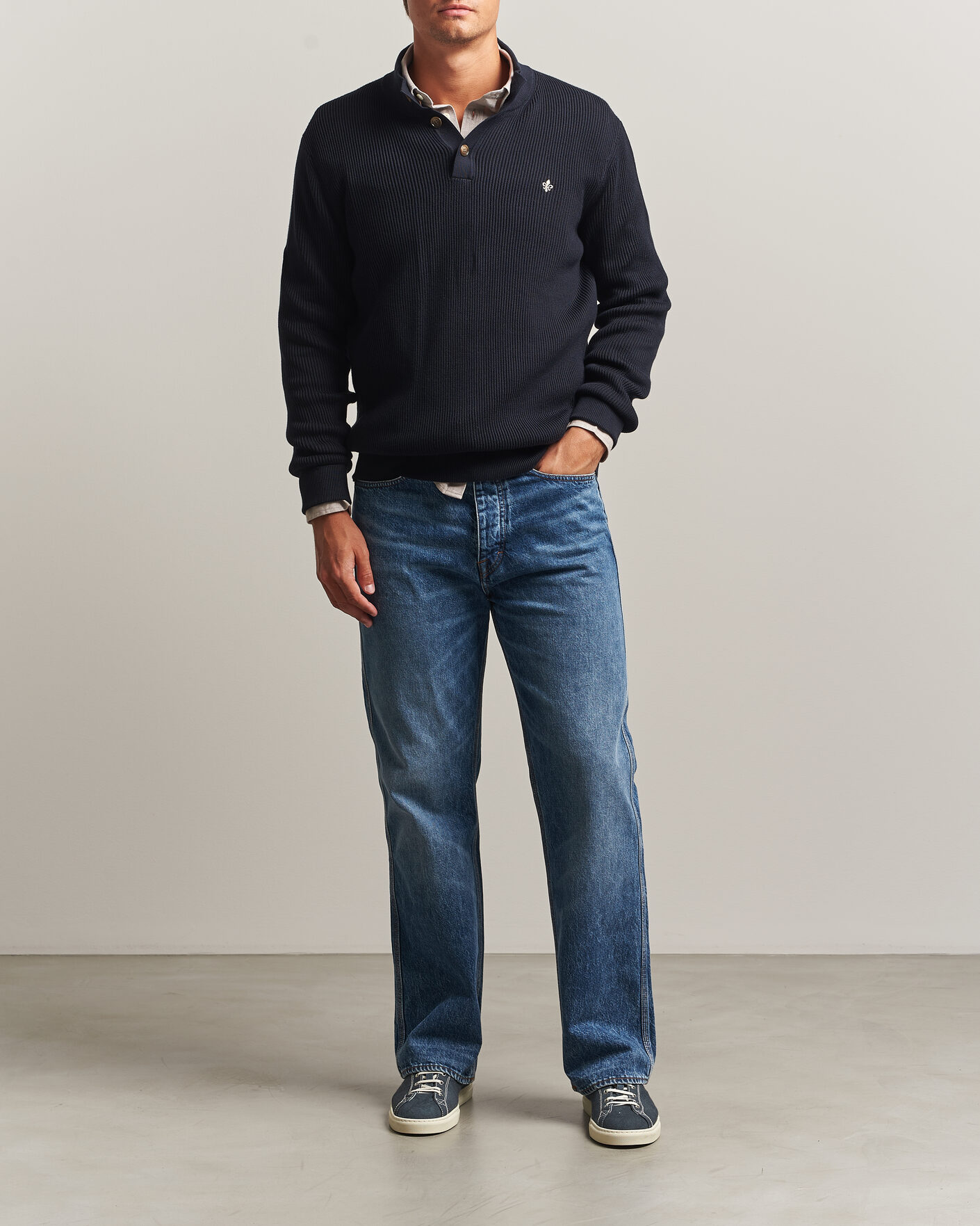 Homme | Pulls Et Tricots | Morris | Niall Half Button Sweater Old Blue