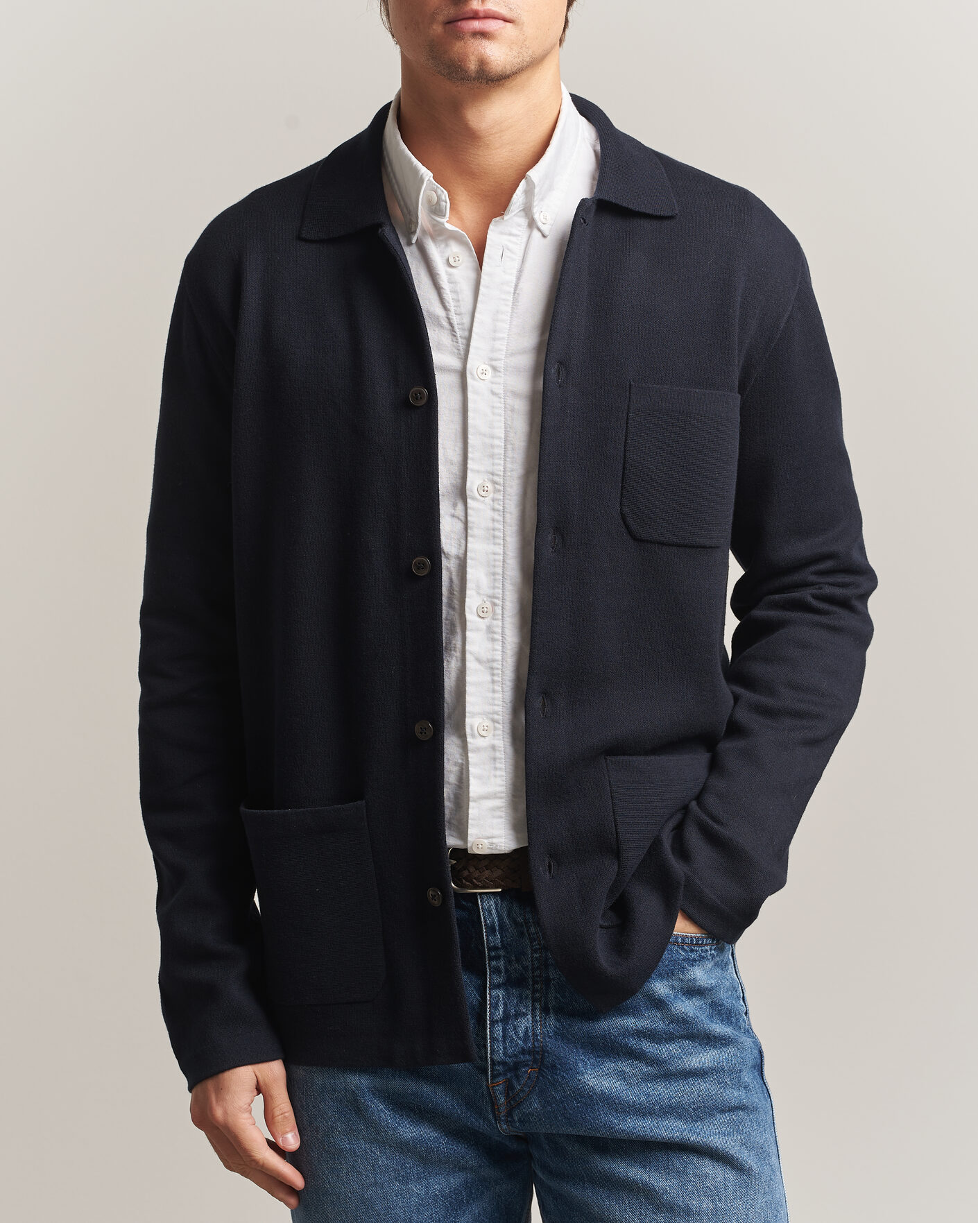 Homme | Pulls Et Tricots | Morris | Dudley Knitted Overshirt Navy