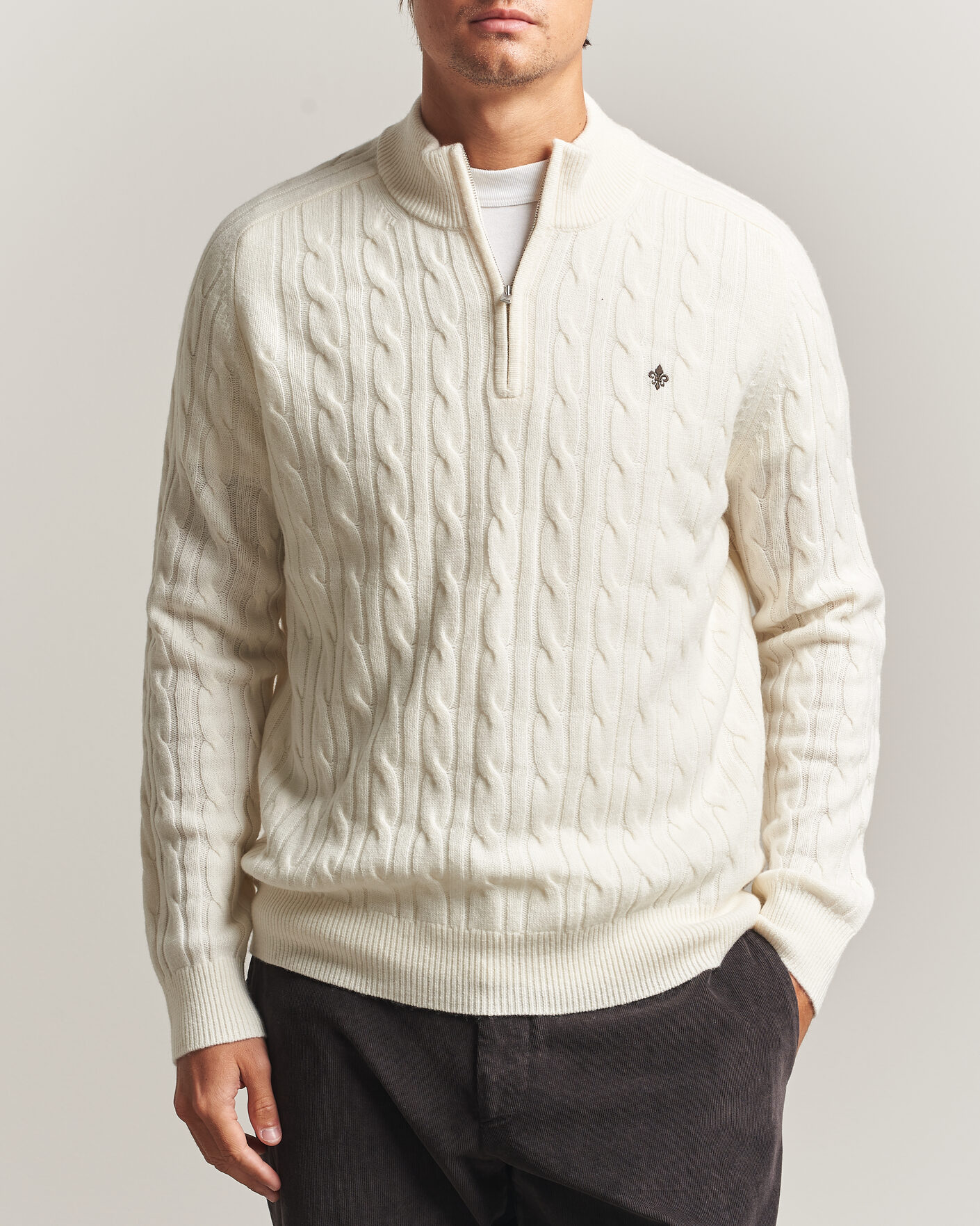 Homme | Pulls Et Tricots | Morris | Hertford Cable Half Zip Off White