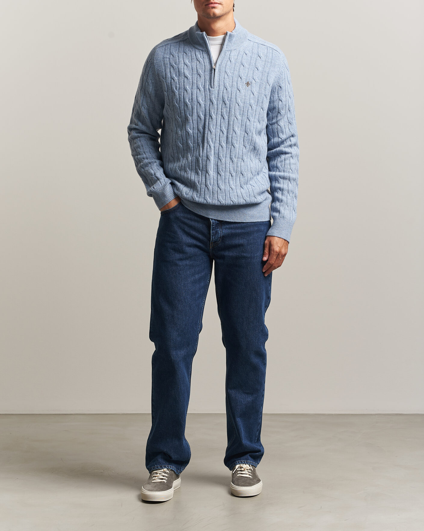 Homme | Pulls Et Tricots | Morris | Hertford Cable Half Zip Blue