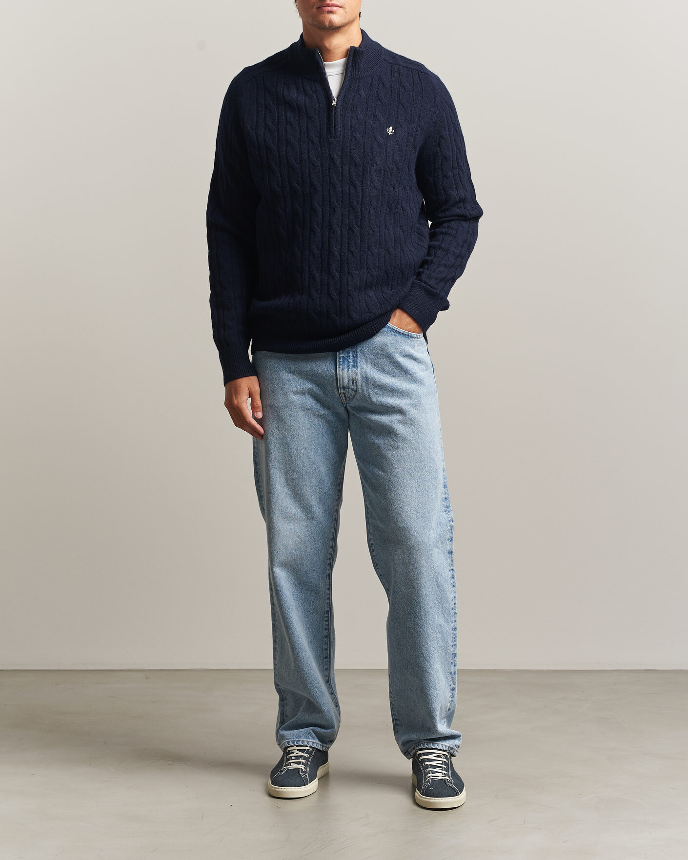 Homme | Pulls Et Tricots | Morris | Hertford Cable Half Zip Navy