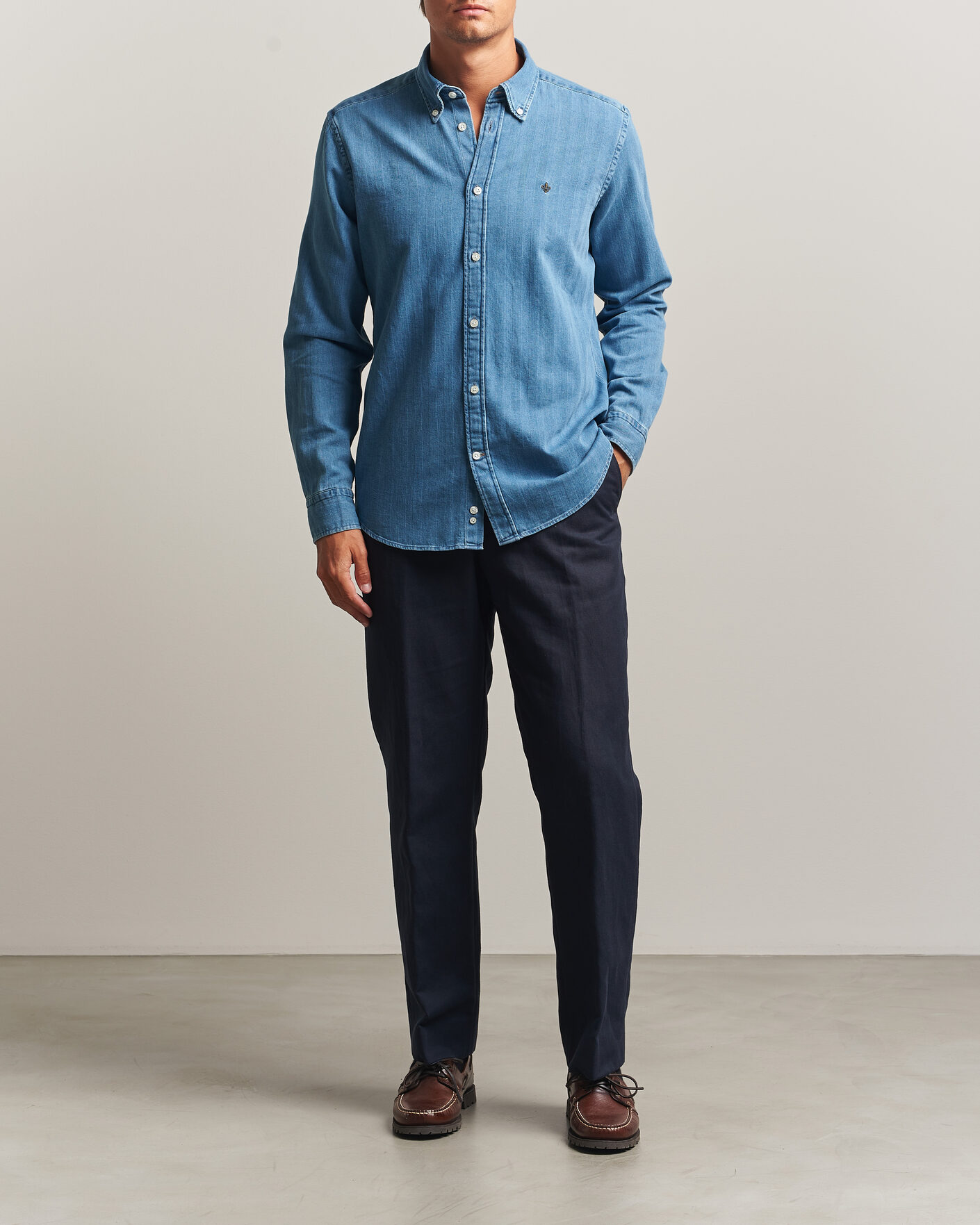 Homme | Chemises | Morris | Indigo Herringbone Shirt Light Blue