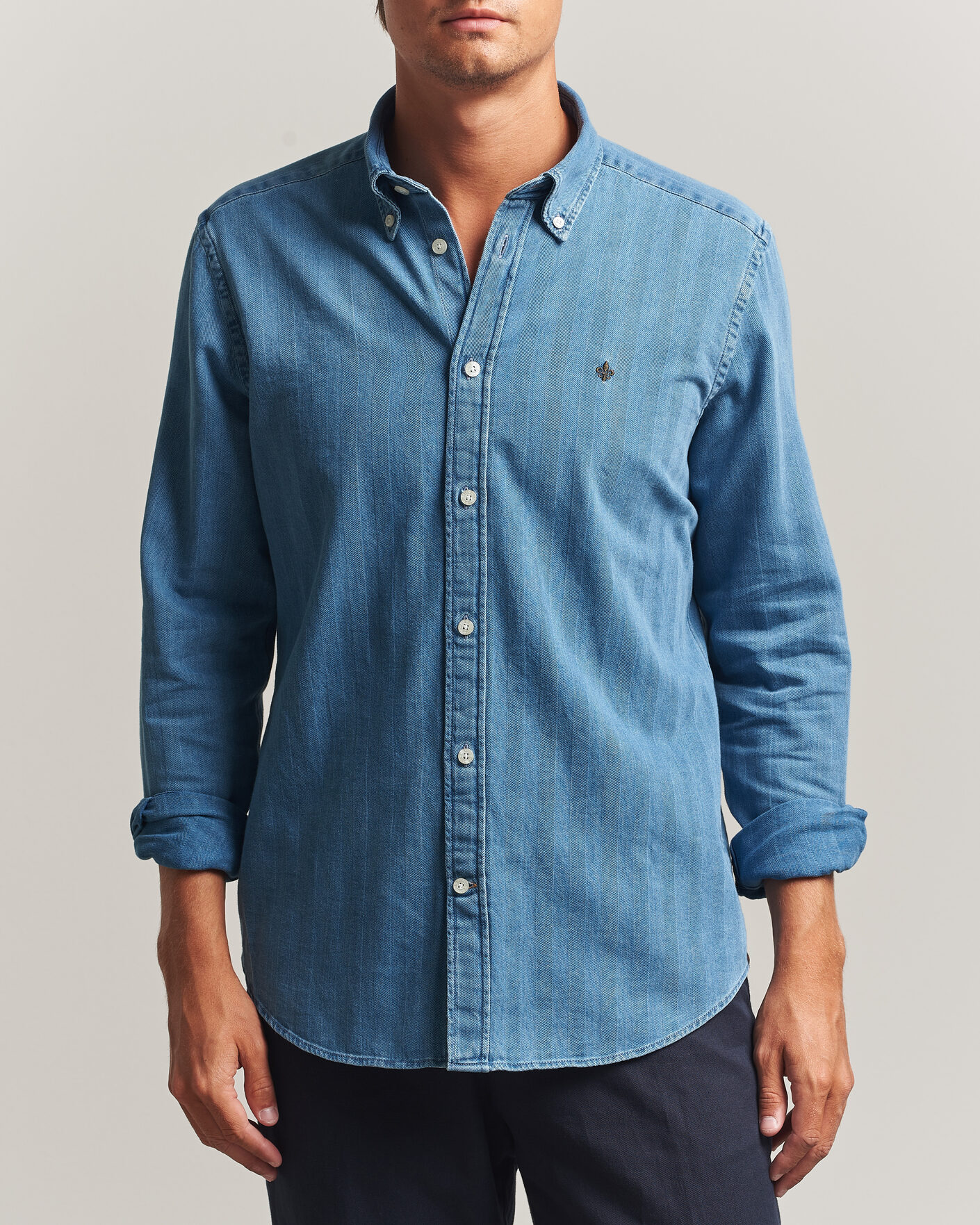 Homme | Chemises | Morris | Indigo Herringbone Shirt Light Blue