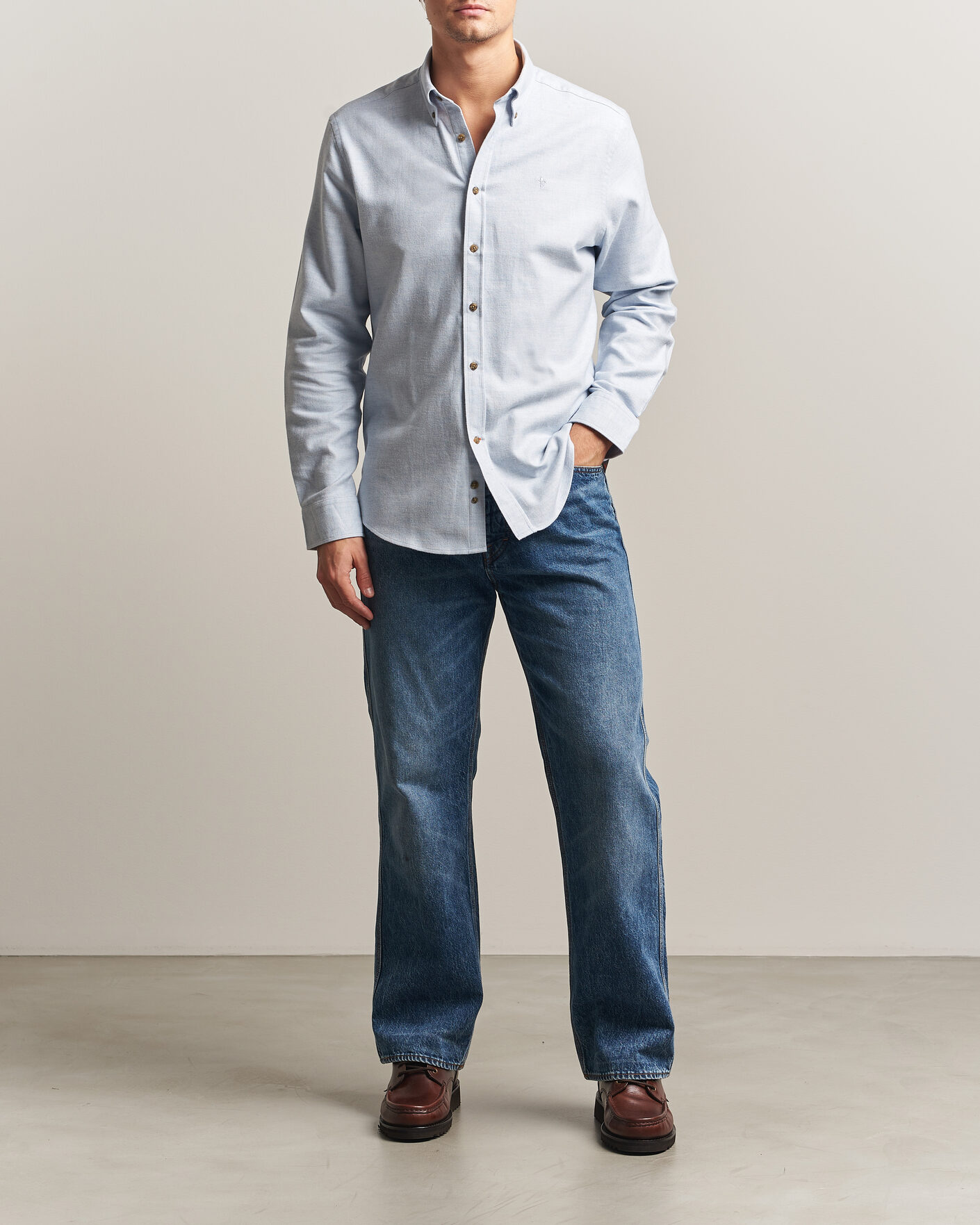 Homme | Chemises | Morris | Flannel Herringbone Shirt Light Blue