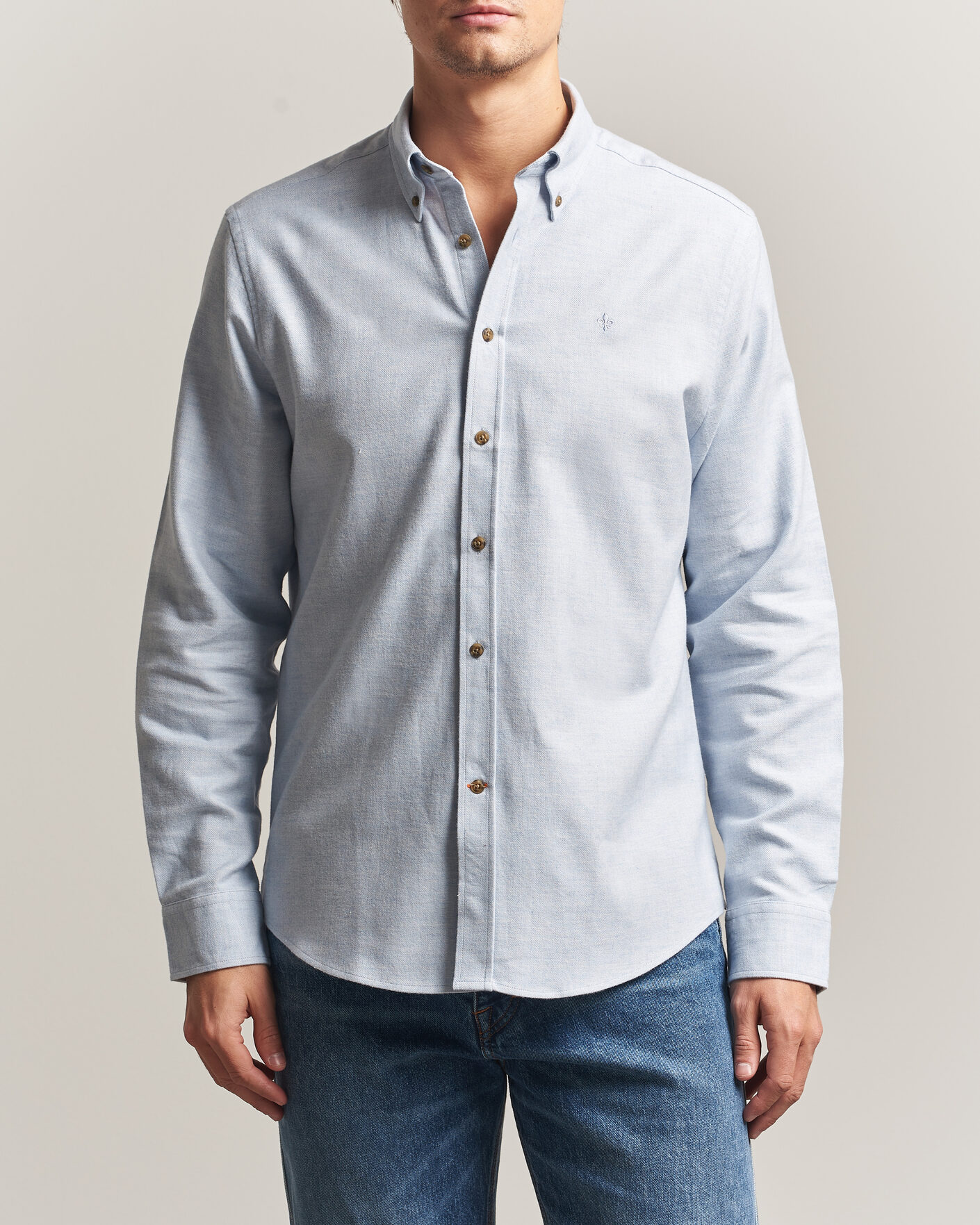 Homme | Chemises | Morris | Flannel Herringbone Shirt Light Blue