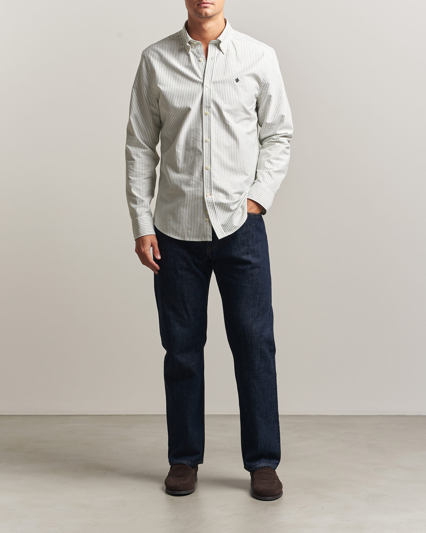 Homme | Chemises | Morris | Douglas Oxford Stripe Shirt Olive