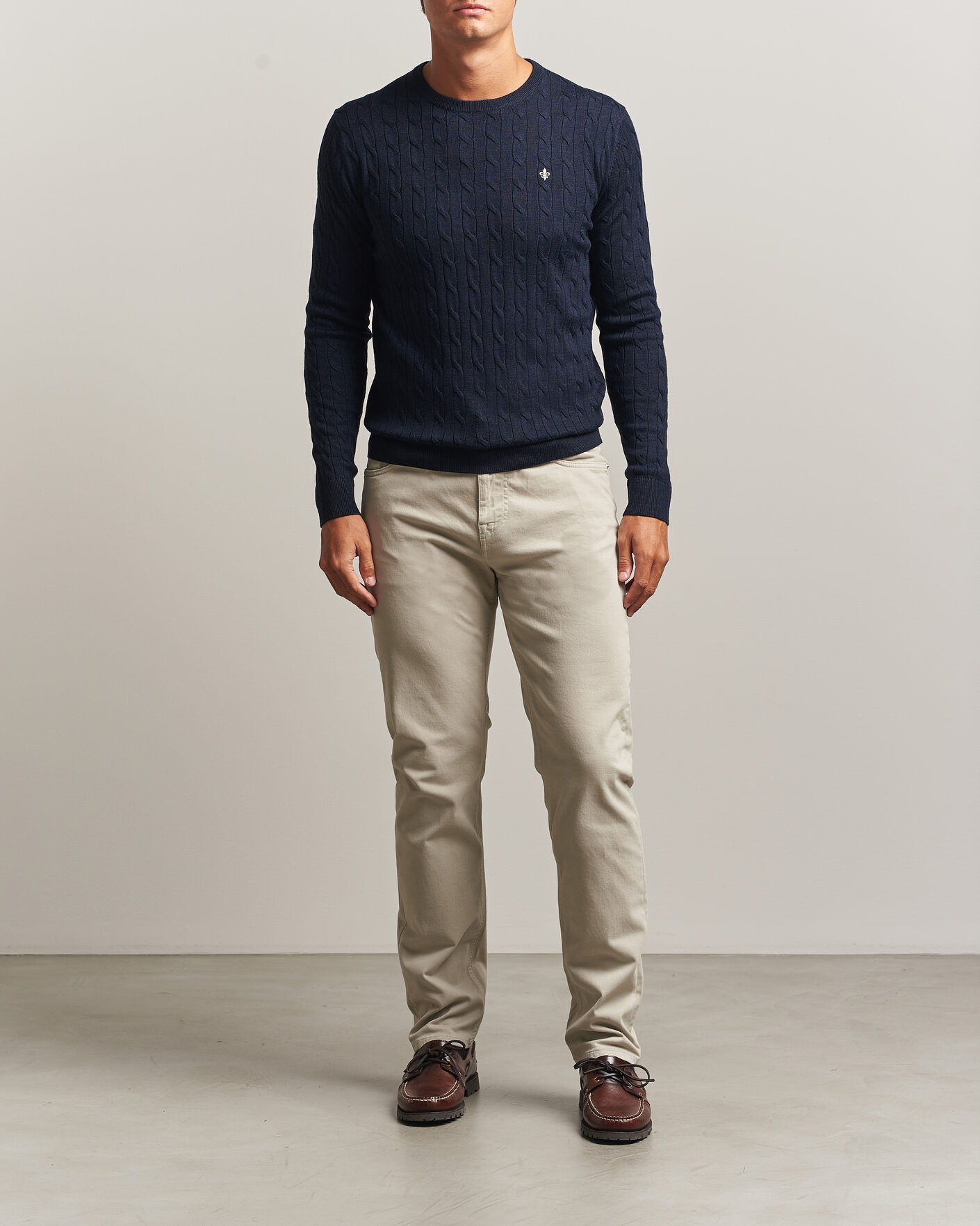 Homme | Pulls Et Tricots | Morris | Merino Cable O-Neck Navy