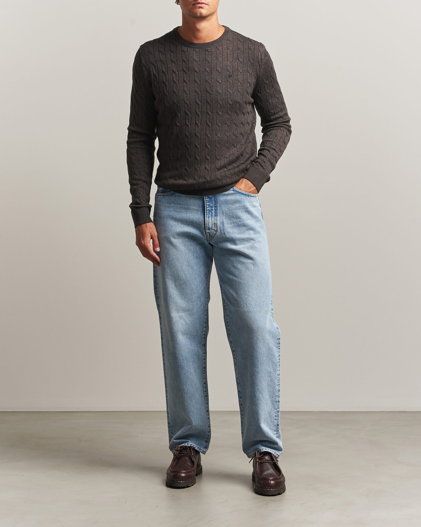 Homme | Pulls Et Tricots | Morris | Merino Cable O-Neck Brown