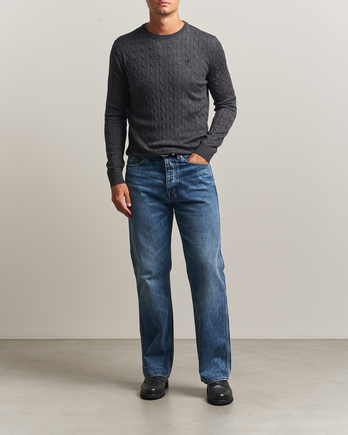 Homme | Pulls Et Tricots | Morris | Merino Cable O-Neck Grey