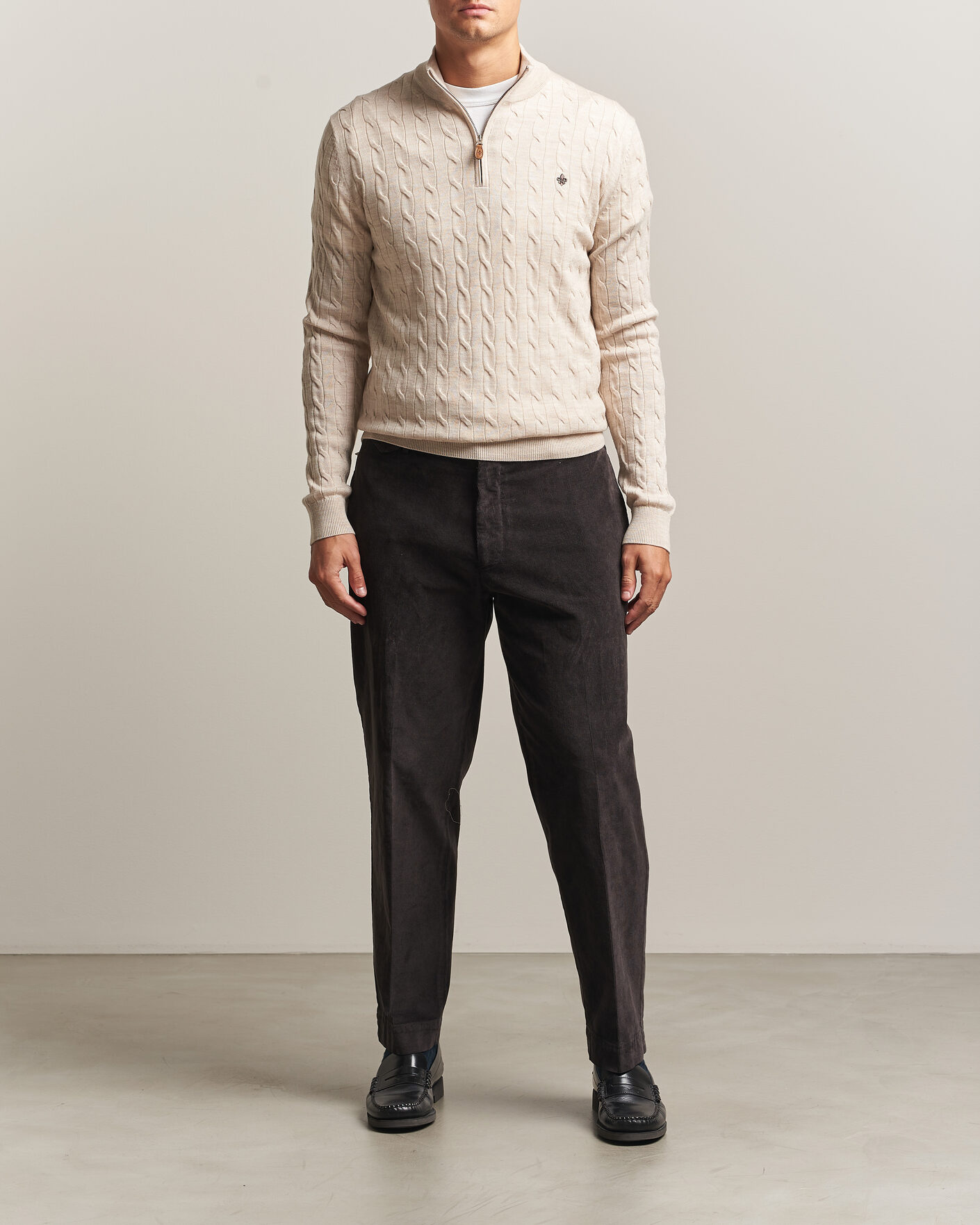 Homme | Pulls Et Tricots | Morris | Merino Cable Half Zip Off White