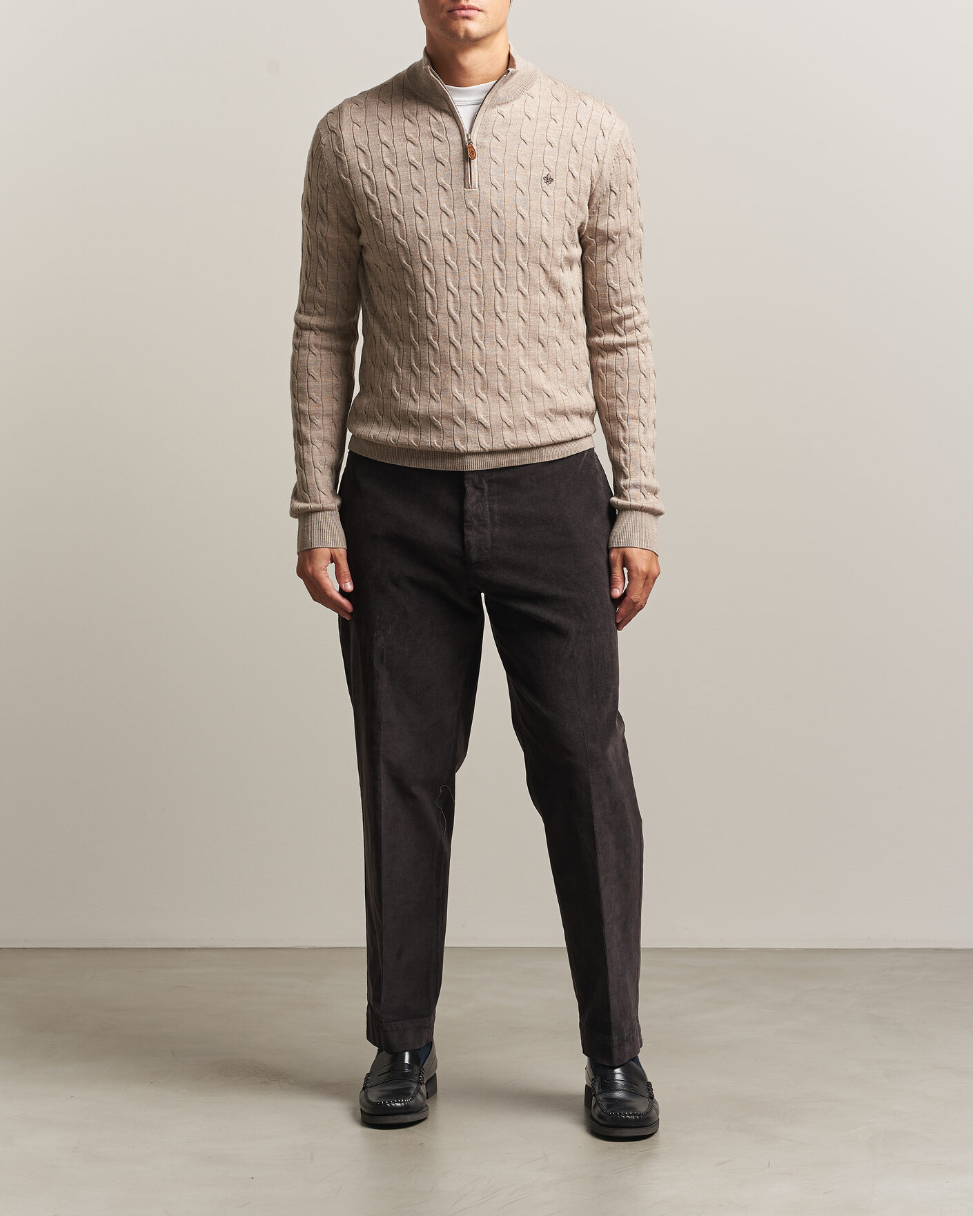 Homme | Pulls Et Tricots | Morris | Merino Cable Half Zip Khaki