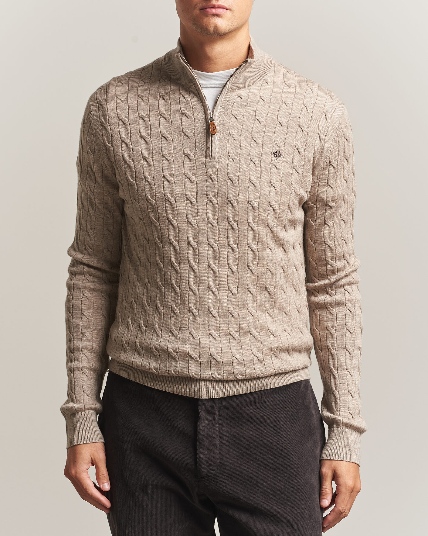 Homme | Pulls Et Tricots | Morris | Merino Cable Half Zip Khaki