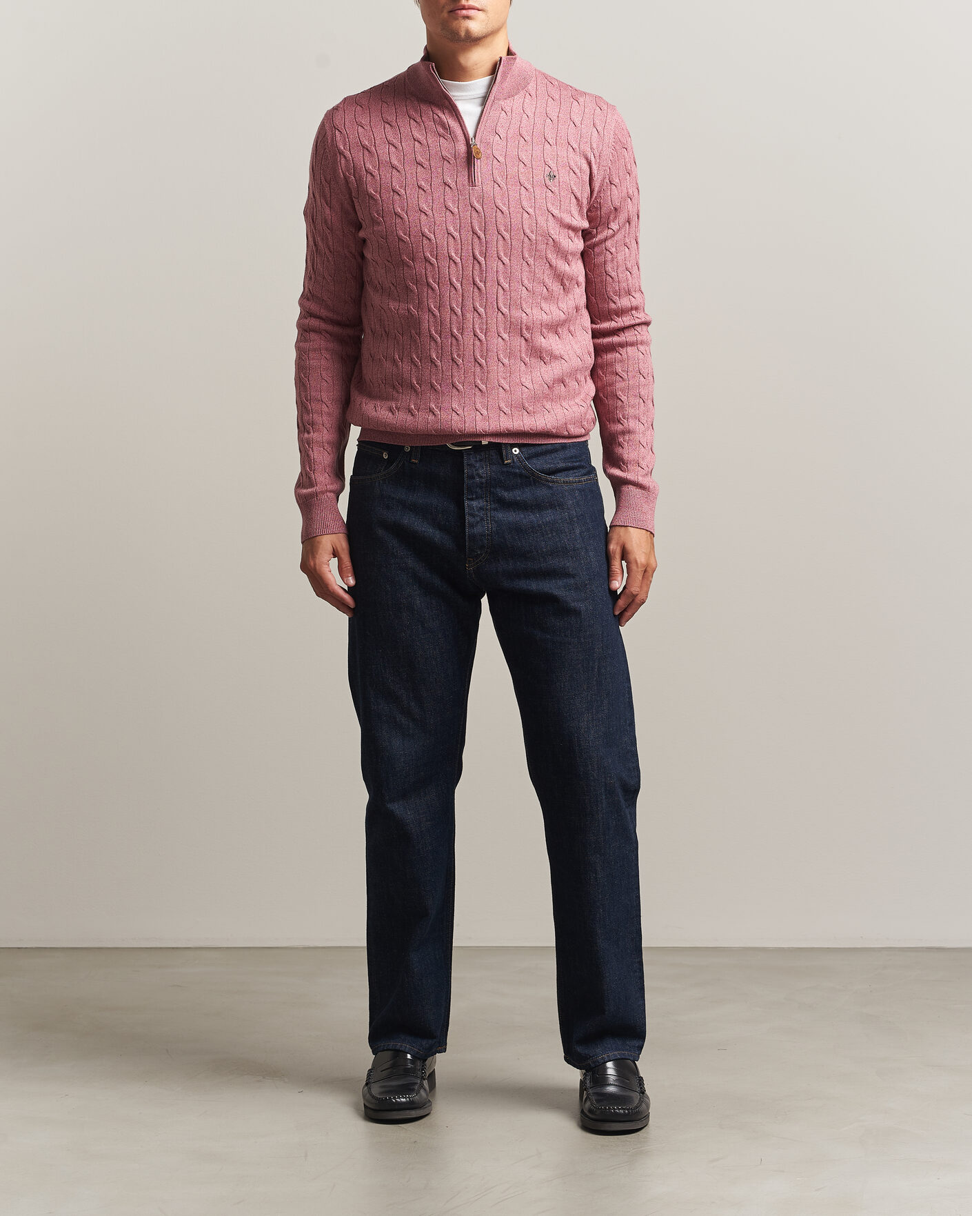 Homme | Pulls Et Tricots | Morris | Merino Cable Half Zip Cerise