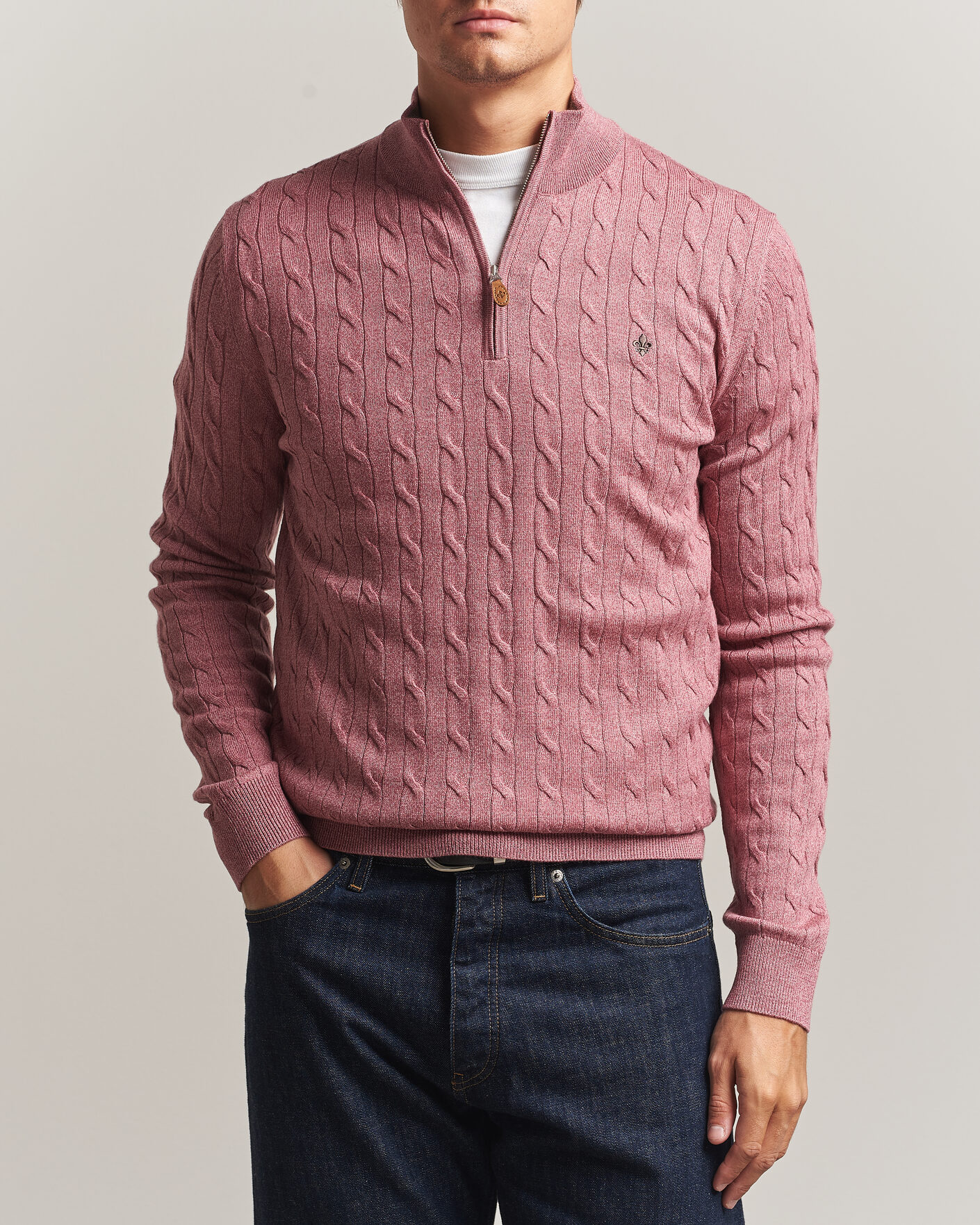 Homme | Pulls Et Tricots | Morris | Merino Cable Half Zip Cerise
