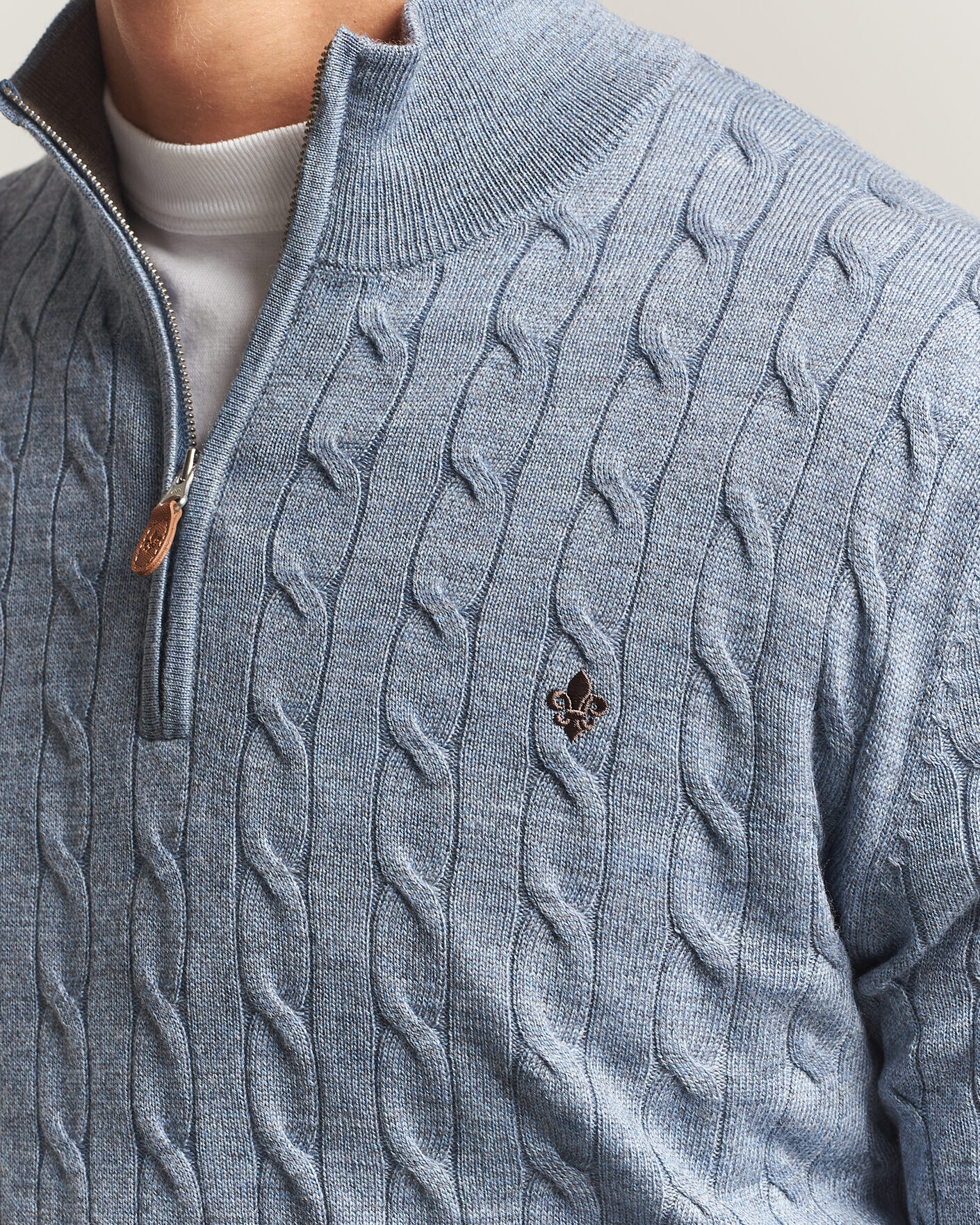 Homme | Pulls Et Tricots | Morris | Merino Cable Half Zip Light Blue