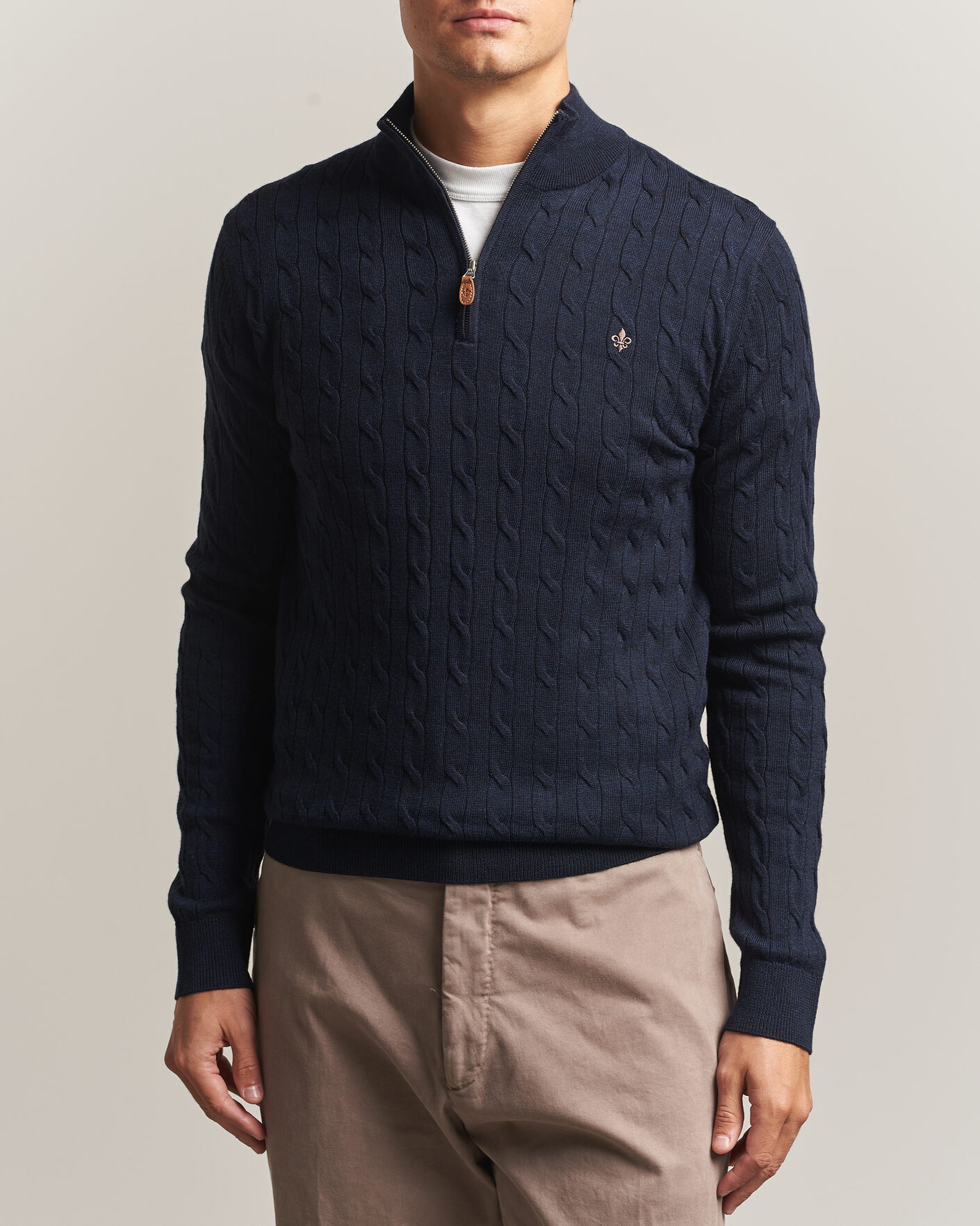 Homme | Pulls Et Tricots | Morris | Merino Cable Half Zip Navy