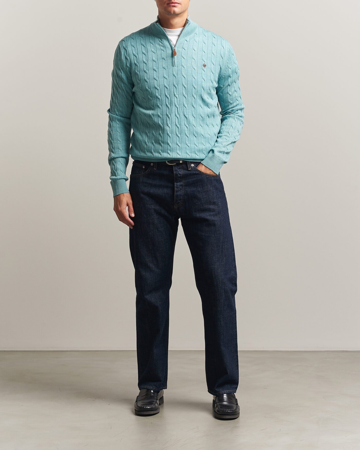 Homme | Pulls Et Tricots | Morris | Merino Cable Half Zip Ocean Blue
