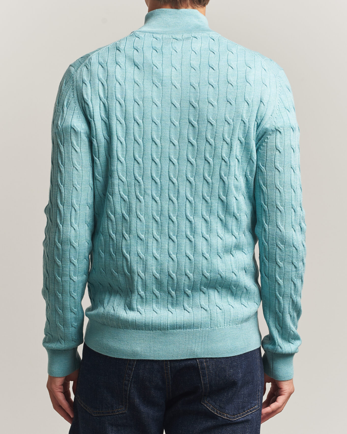 Homme | Pulls Et Tricots | Morris | Merino Cable Half Zip Ocean Blue