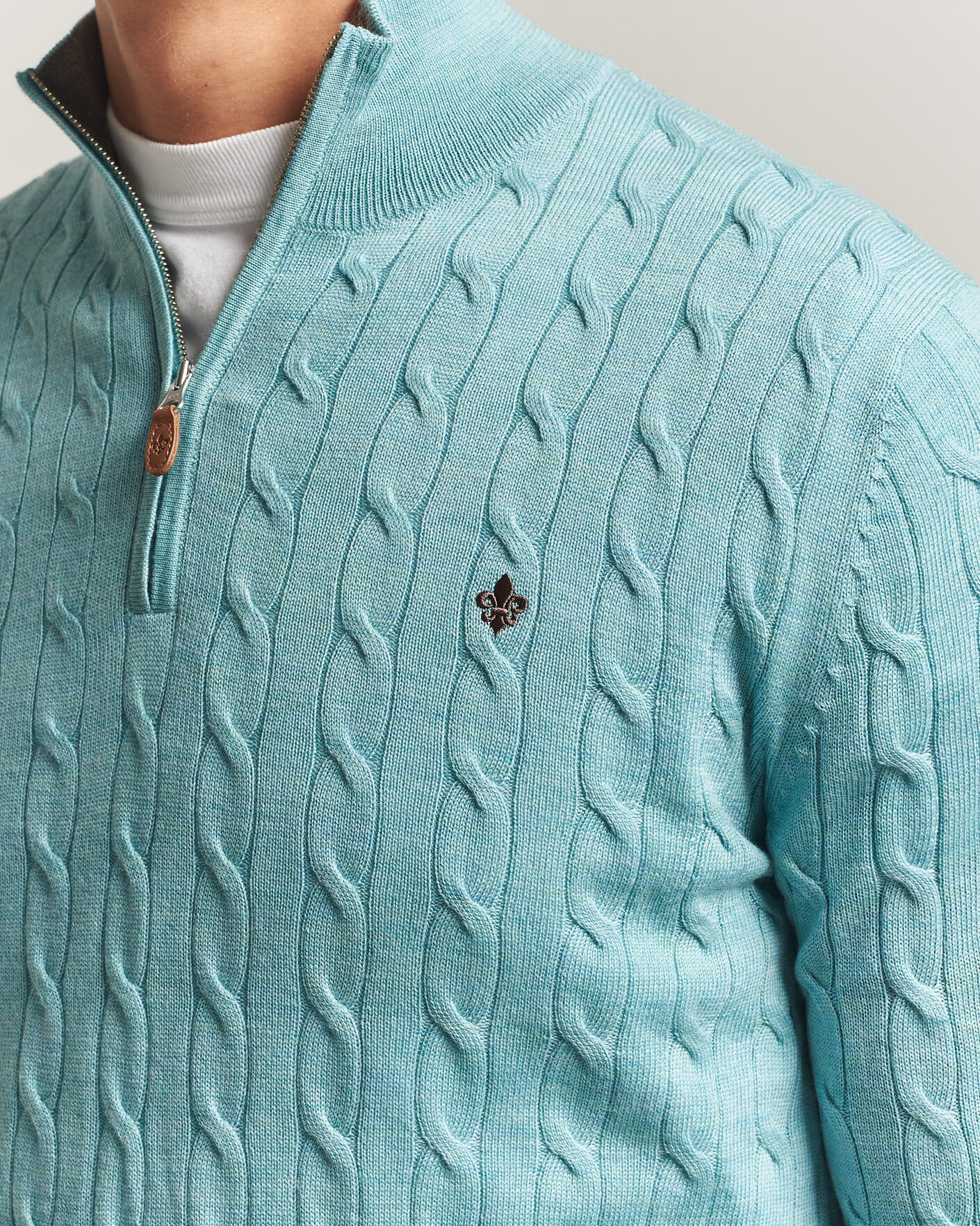 Homme | Pulls Et Tricots | Morris | Merino Cable Half Zip Ocean Blue