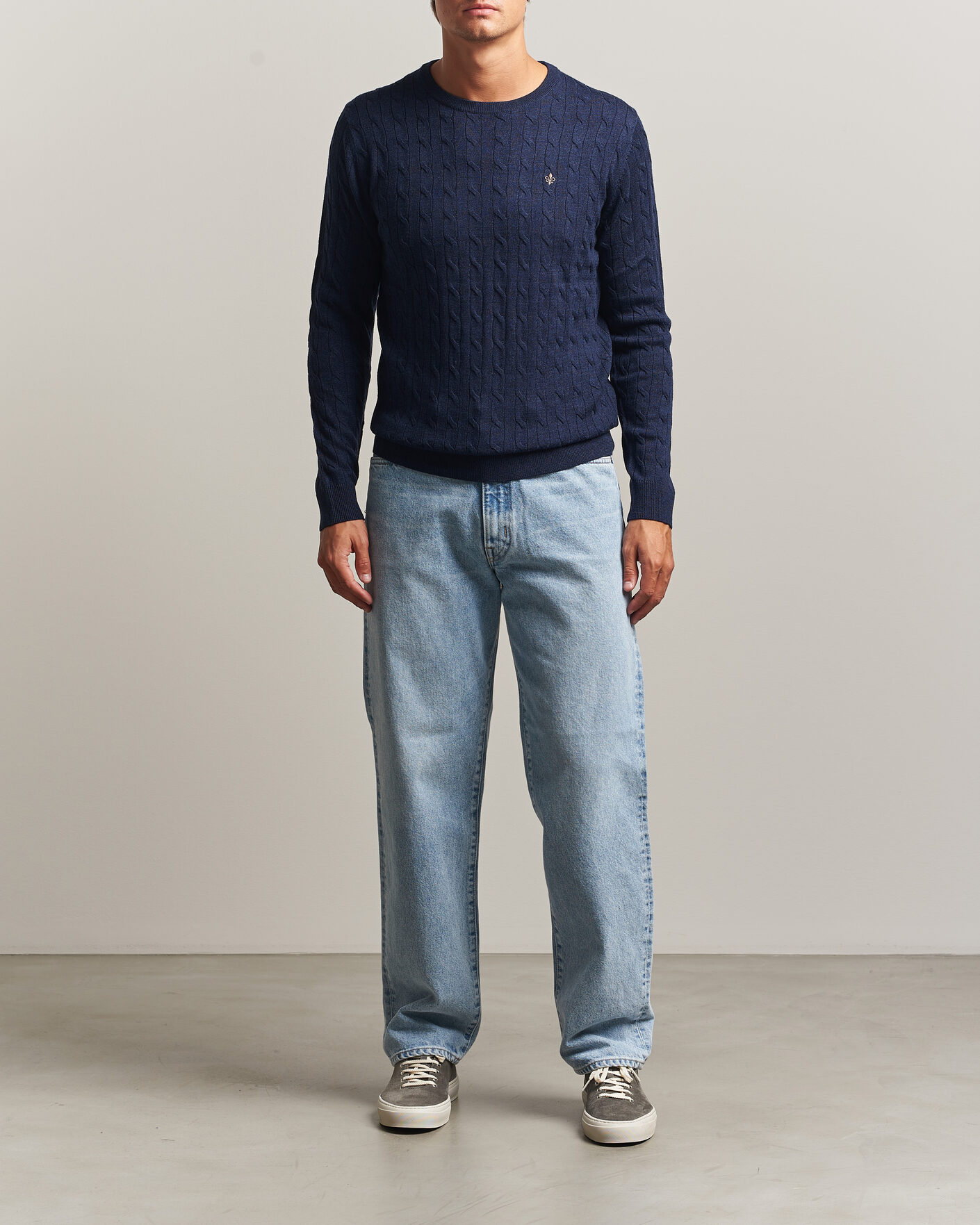 Homme | Pulls Et Tricots | Morris | Merino Cable O-Neck Navy