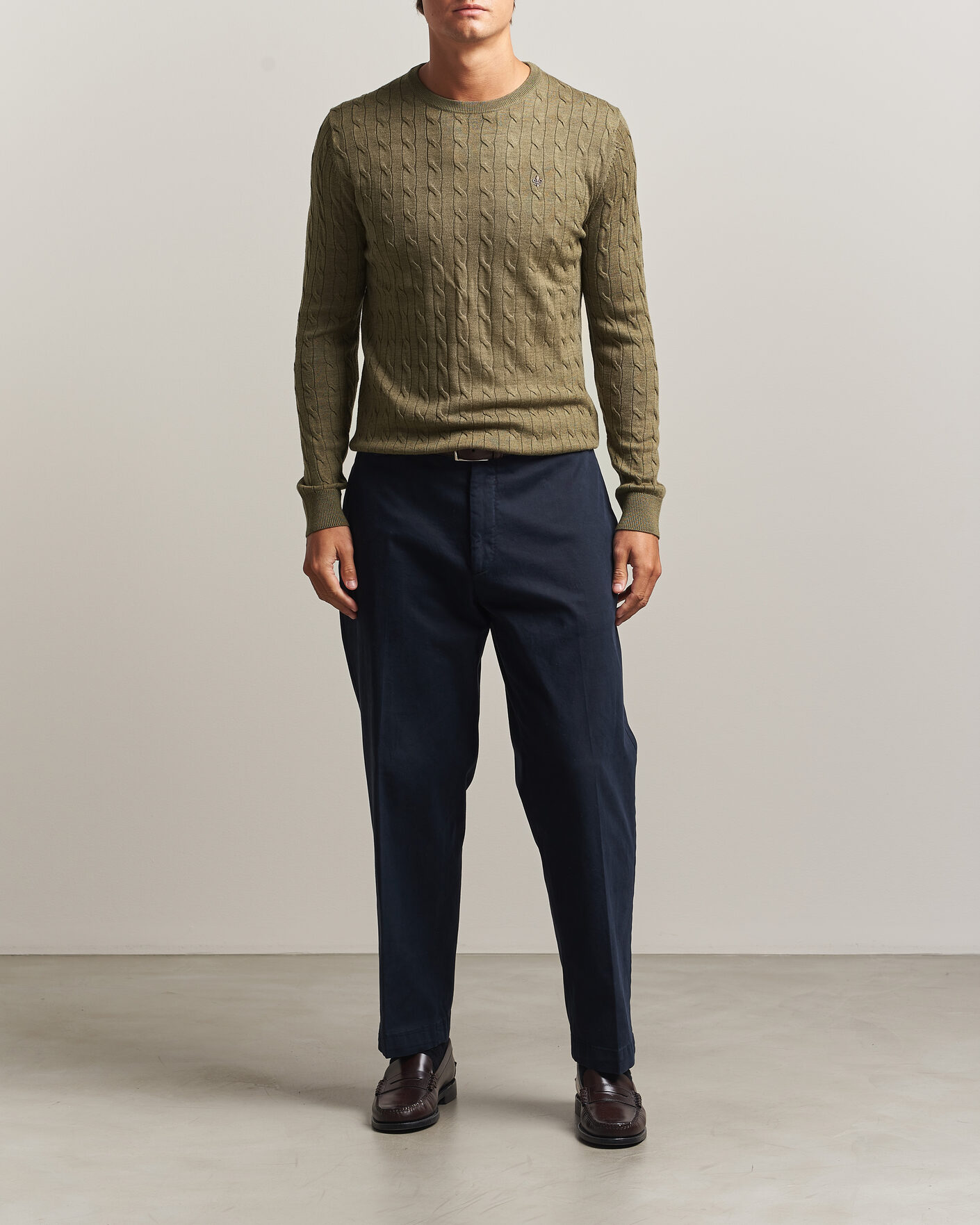 Homme | Pulls Et Tricots | Morris | Merino Cable O-Neck Olive