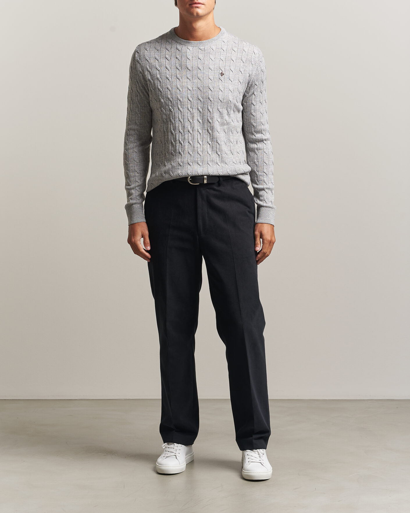 Homme | Pulls Et Tricots | Morris | Merino Cable O-Neck Mid Grey