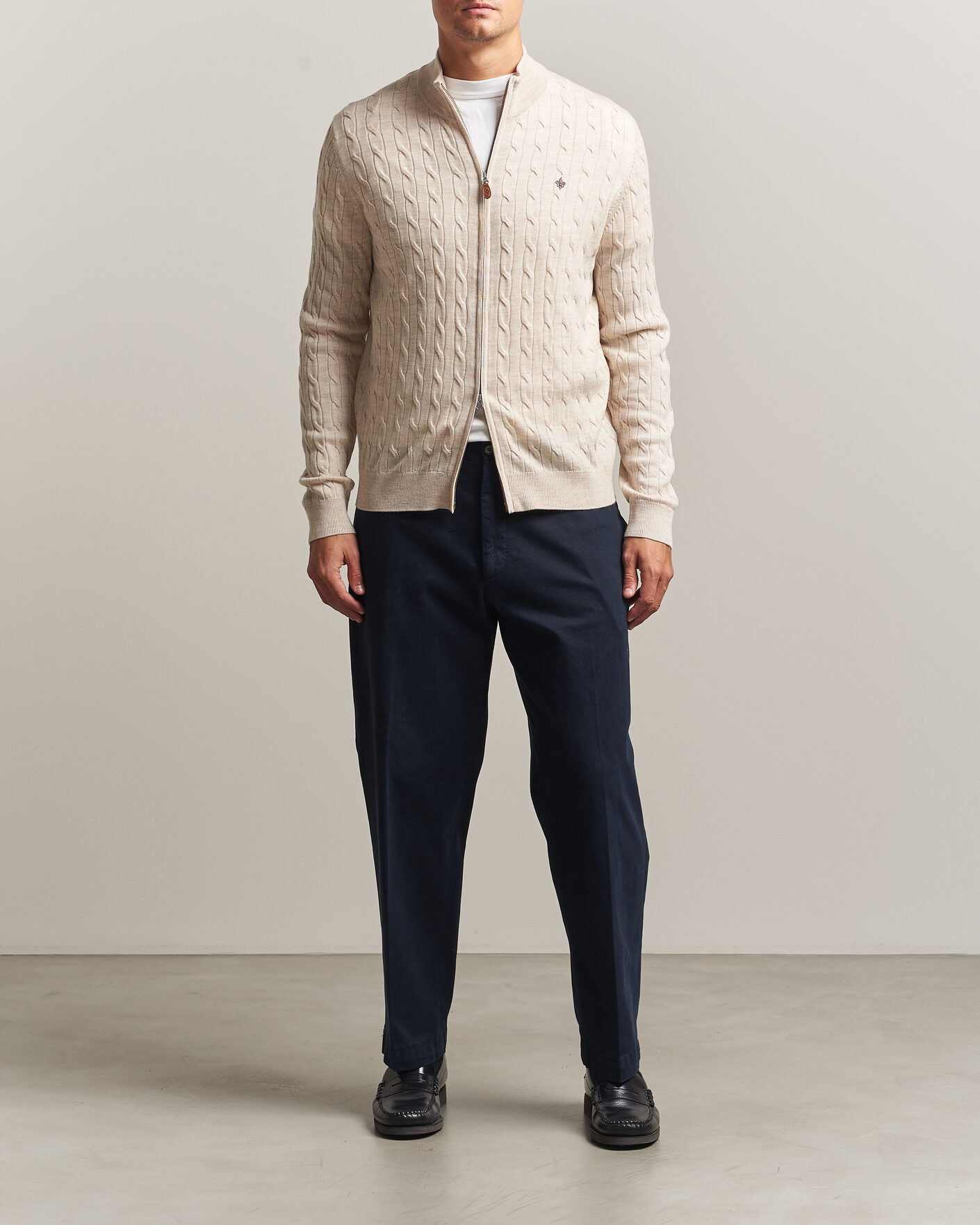 Homme | Pulls Et Tricots | Morris | Merino Cable Zip Cardigan Off White