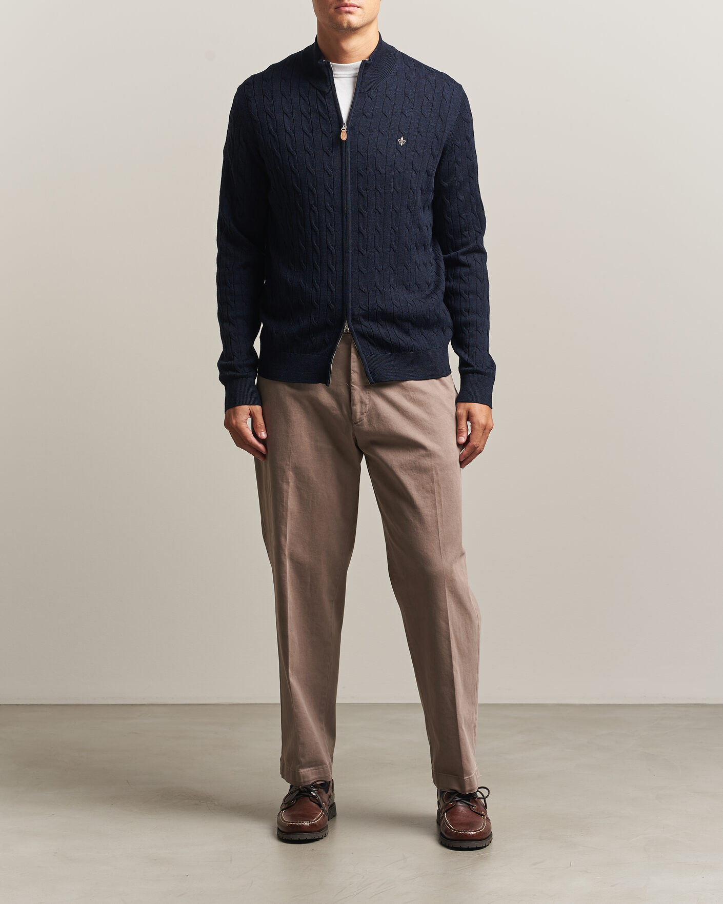 Homme | Pulls Et Tricots | Morris | Merino Cable Zip Cardigan Navy