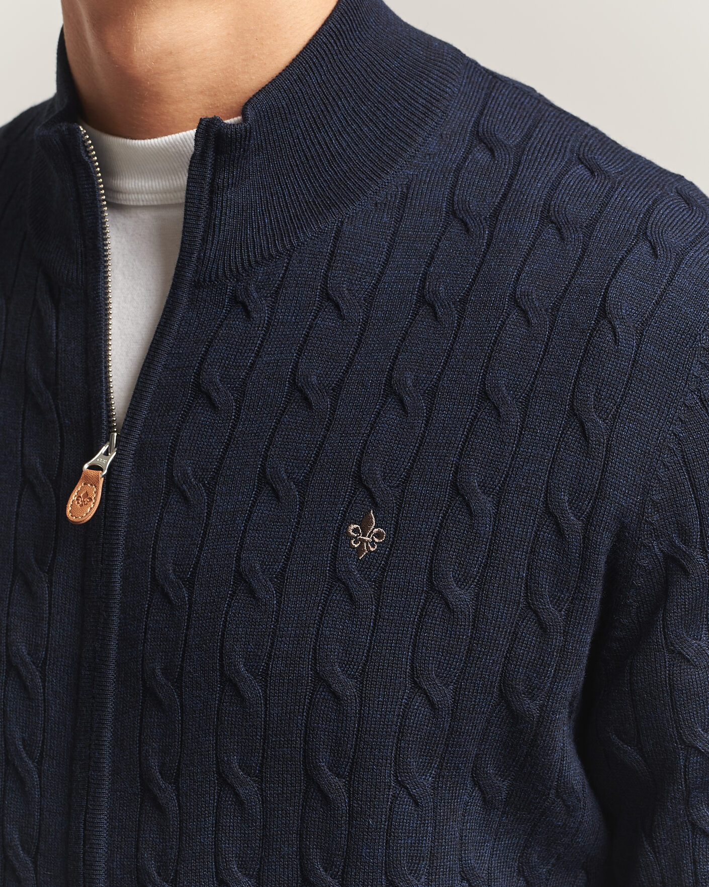 Homme | Pulls Et Tricots | Morris | Merino Cable Zip Cardigan Navy