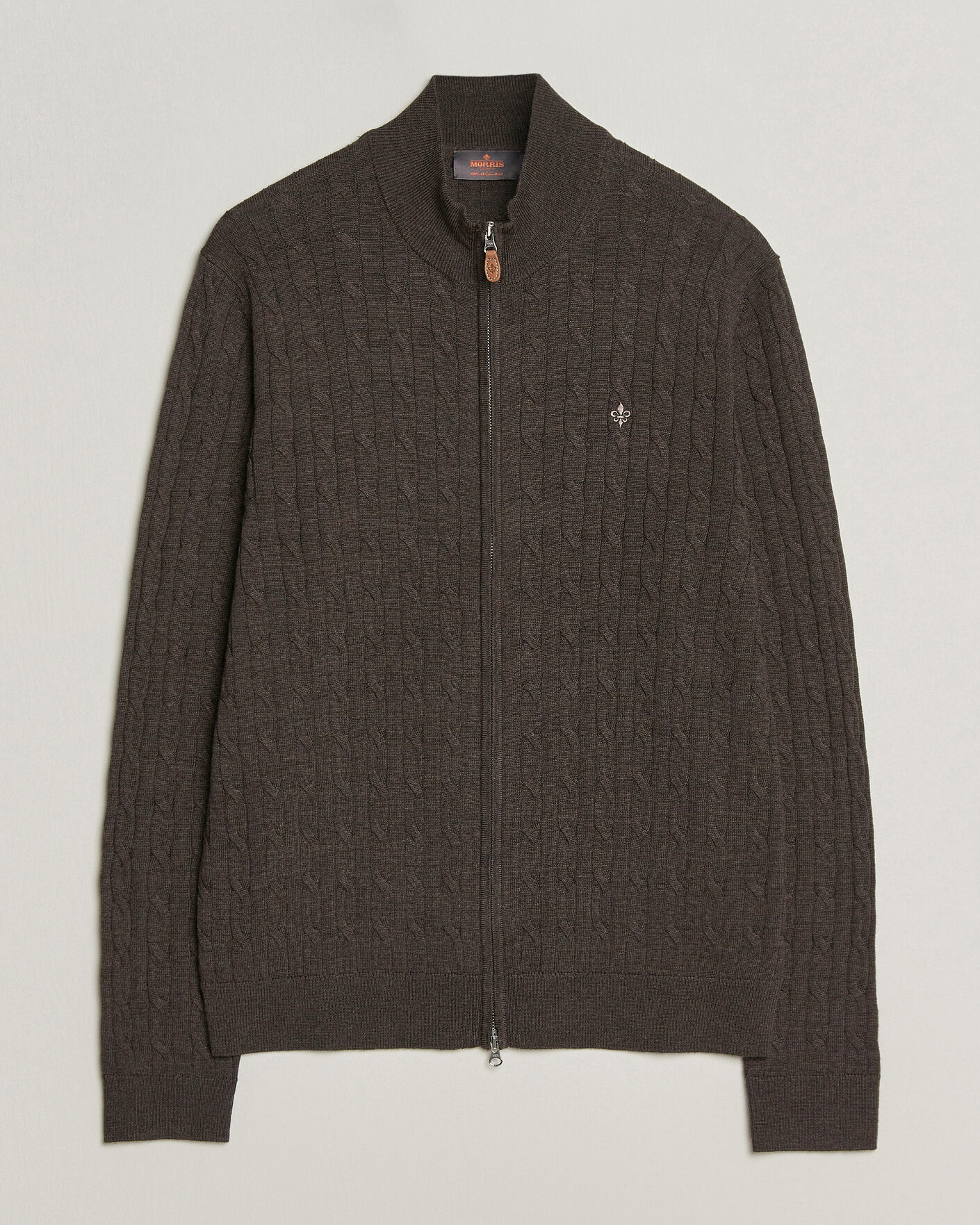 Homme | Pulls Et Tricots | Morris | Merino Cable Zip Cardigan Brown