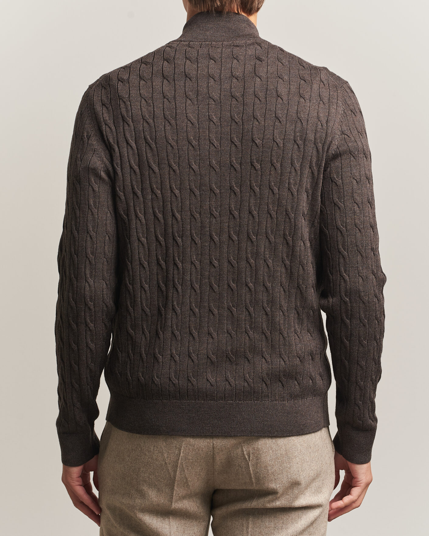 Homme | Pulls Et Tricots | Morris | Merino Cable Zip Cardigan Brown