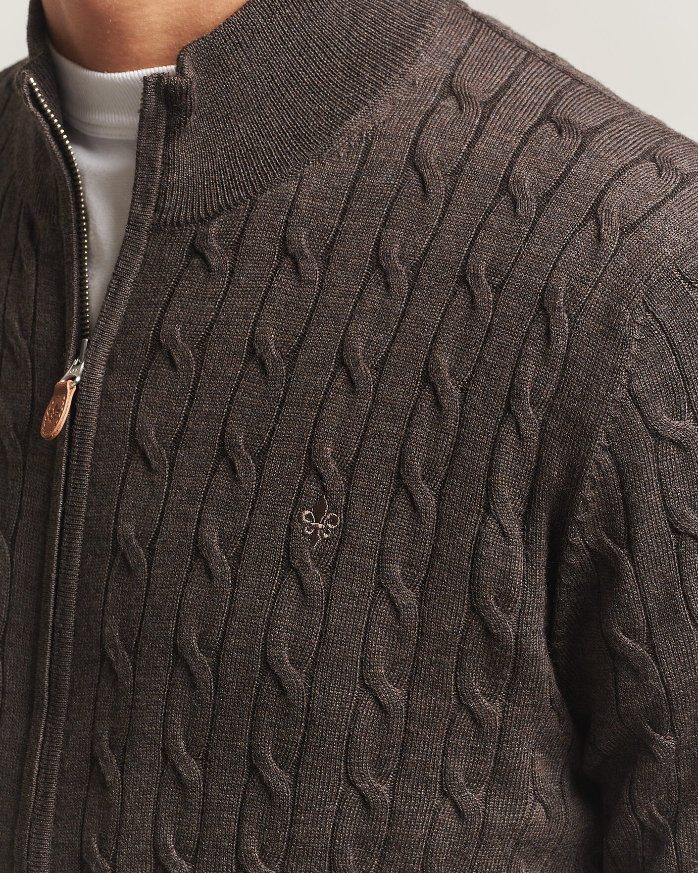 Homme | Pulls Et Tricots | Morris | Merino Cable Zip Cardigan Brown