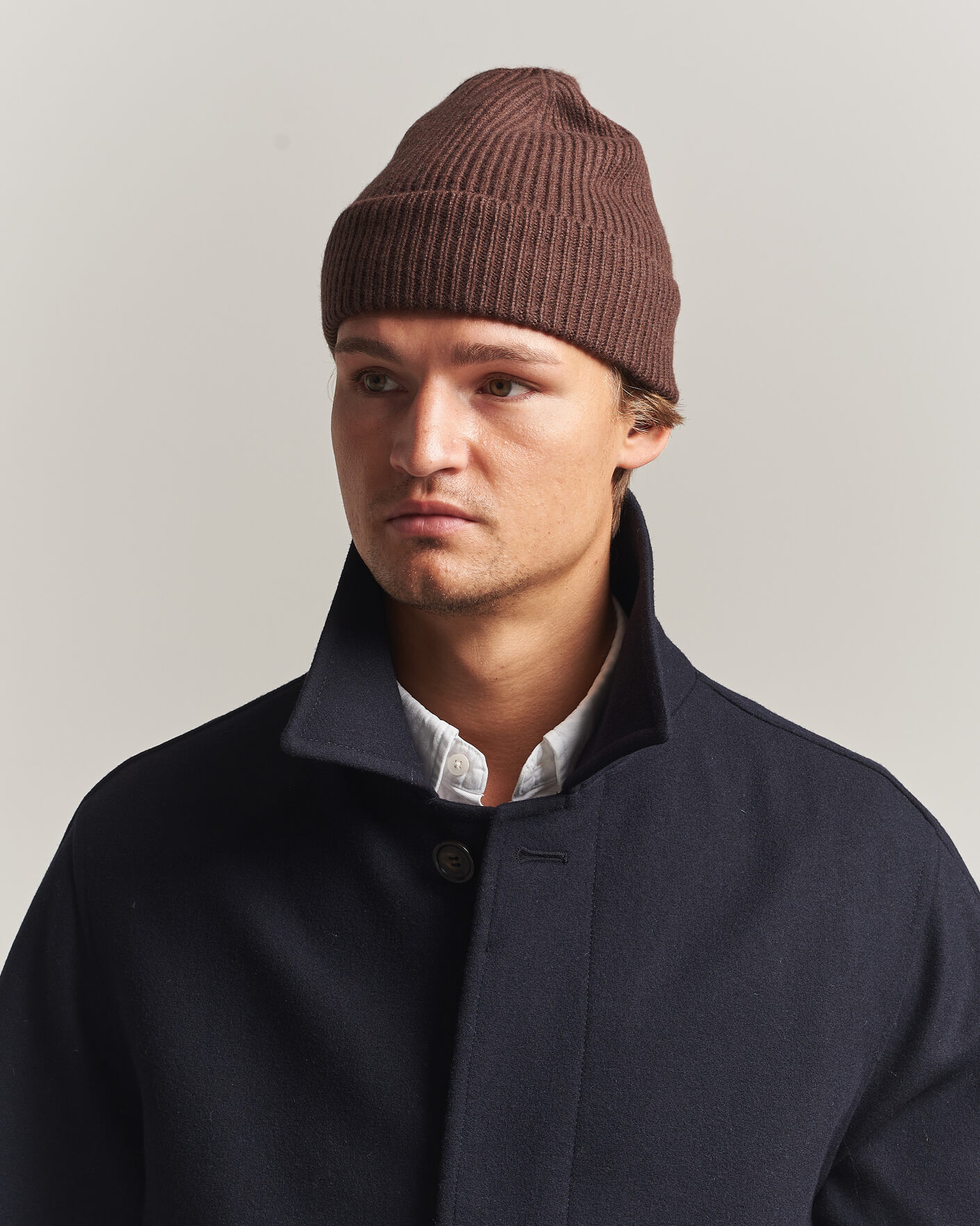 Homme | Bonnets | Amanda Christensen | Rib Knitted Merino Wool Cap Brown