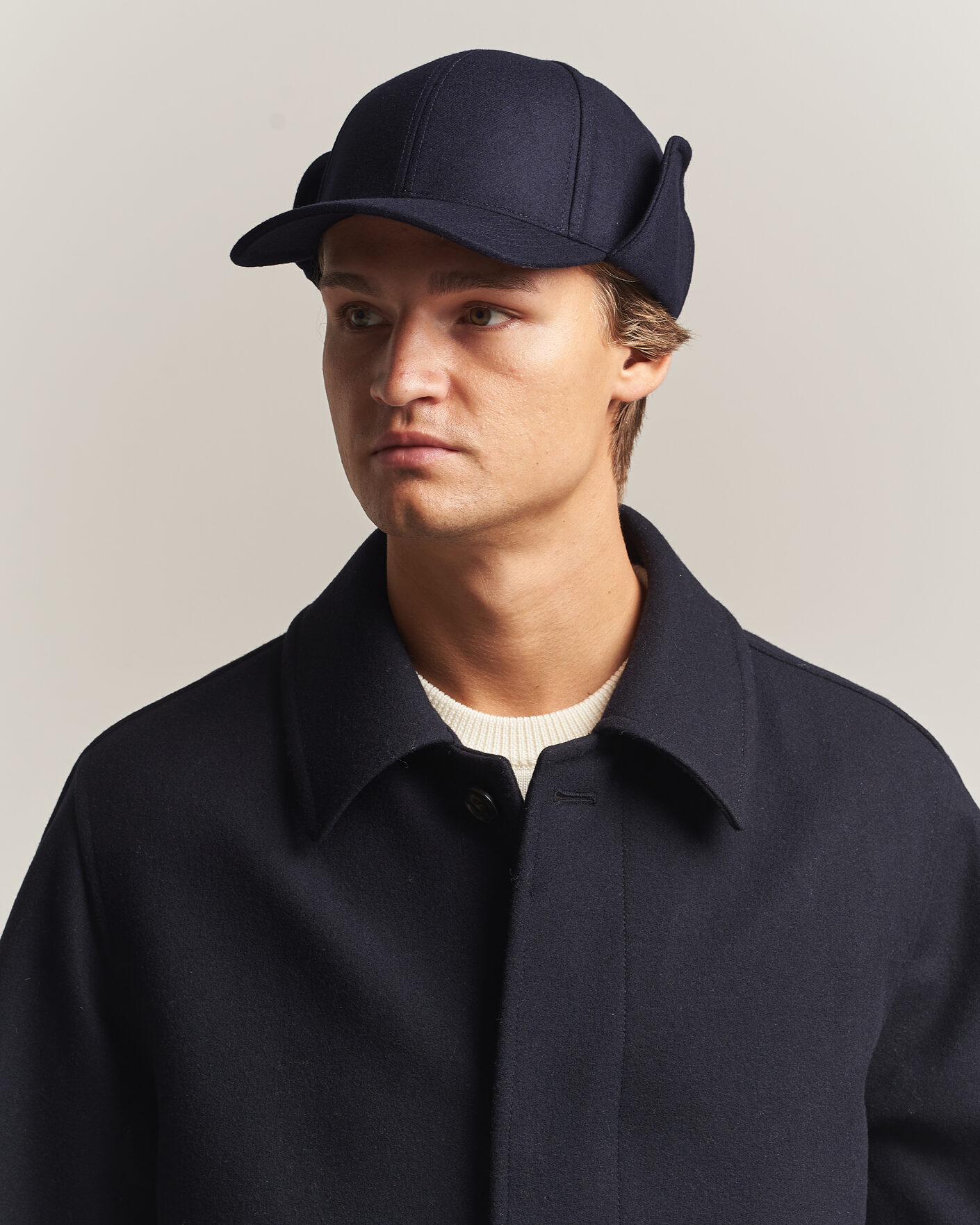 Homme | Bobs Et Casquettes | Varsity Headwear | Merino Wool Earflap Baseball Cap Dark Navy