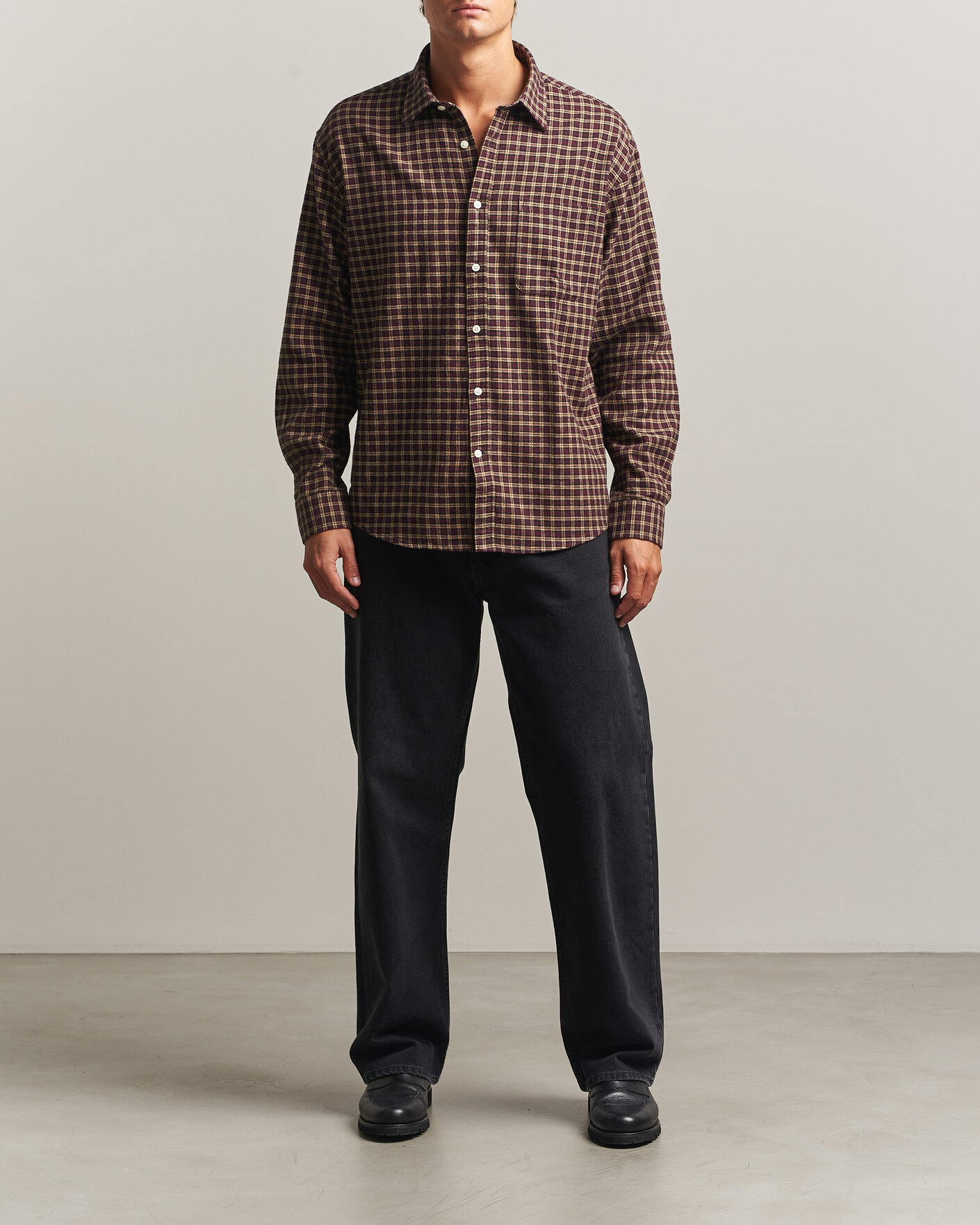 Homme | Chemises | NN07 | Deon Flannel Shirt Bordeaux Check