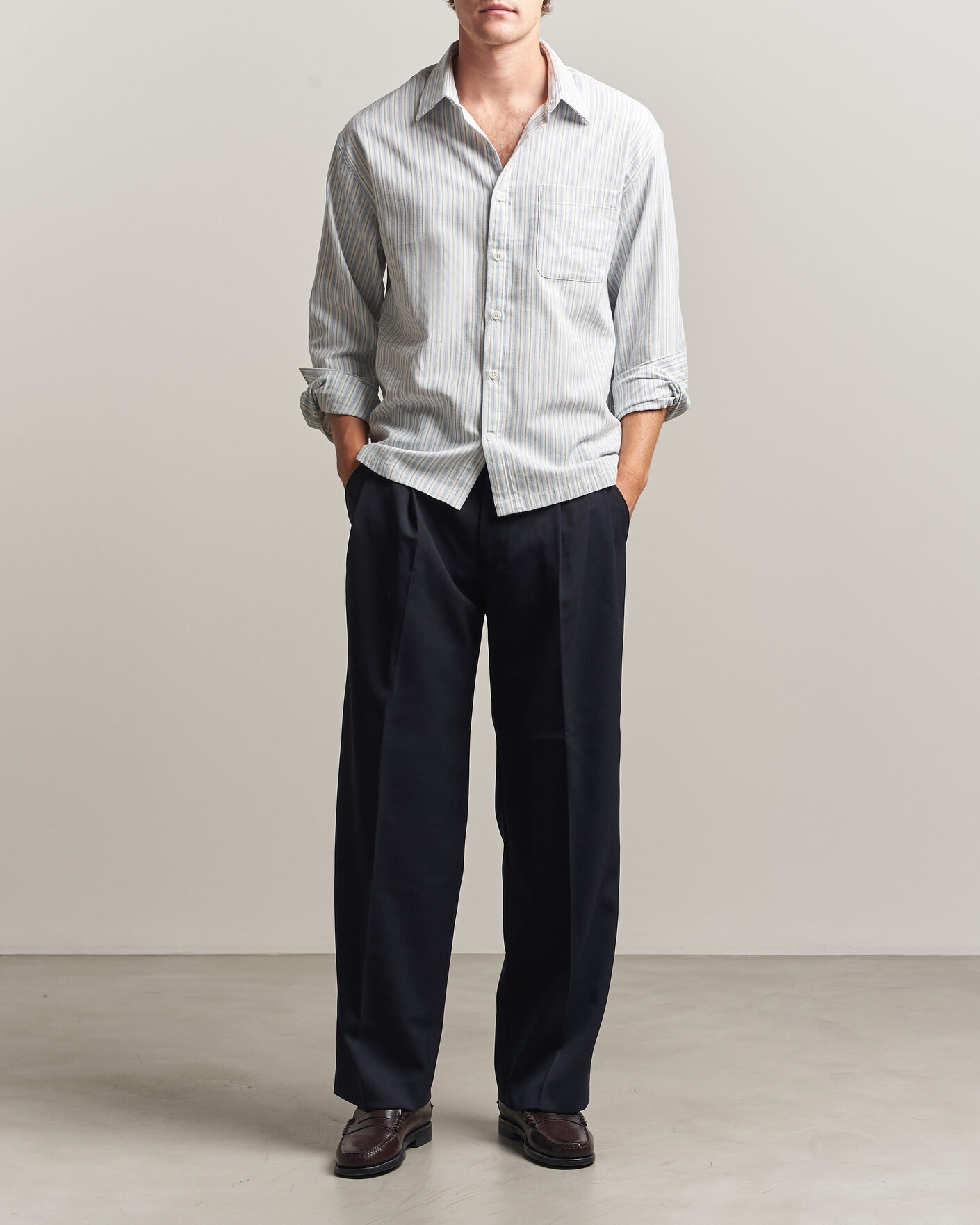 Homme | Chemises | NN07 | Deon Brushed Cotton Striped Shirt Blue