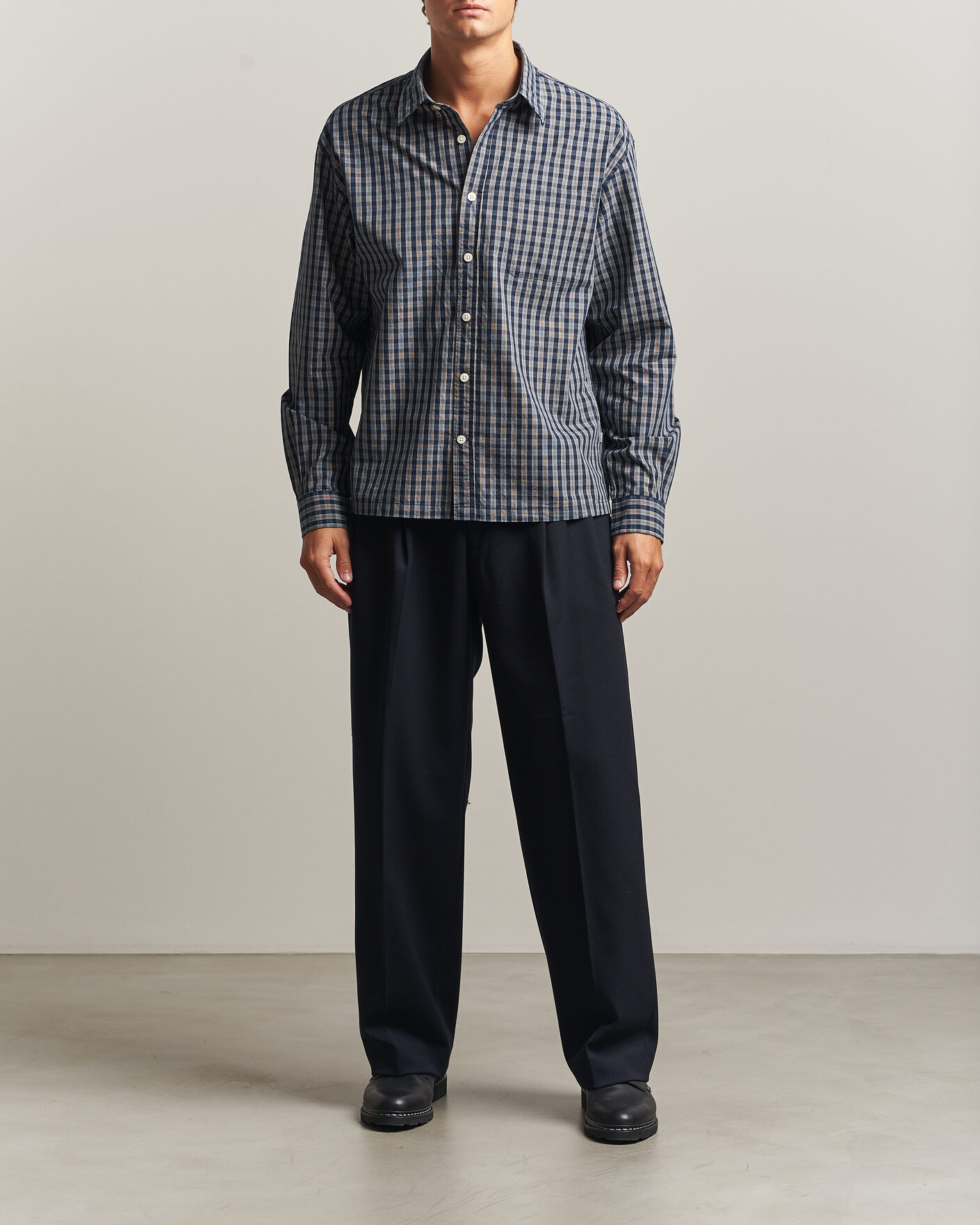 Homme | Chemises | NN07 | Deon Brushed Cotton Checked Shirt Navy Blue