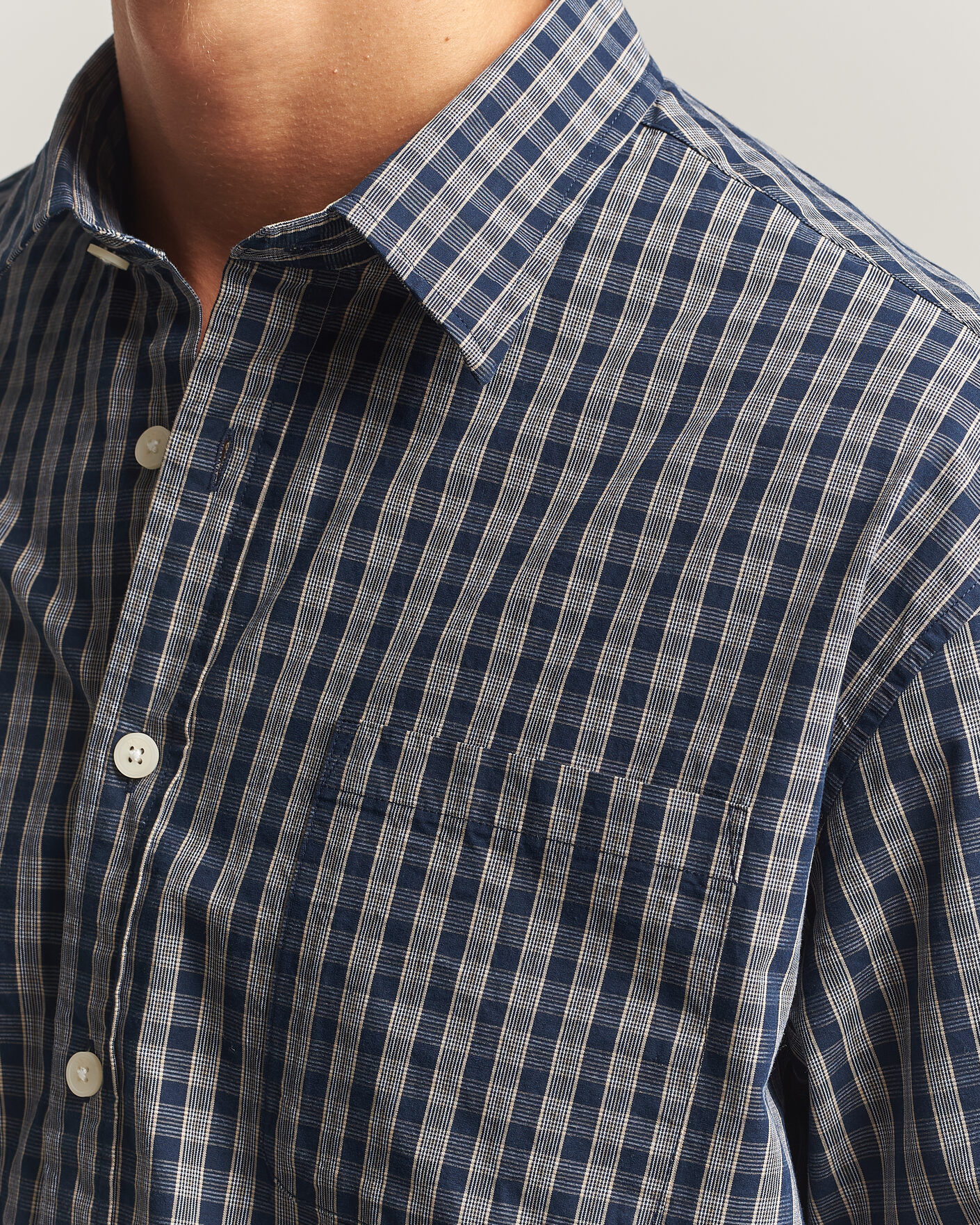 Homme | Chemises | NN07 | Deon Brushed Cotton Checked Shirt Navy Blue