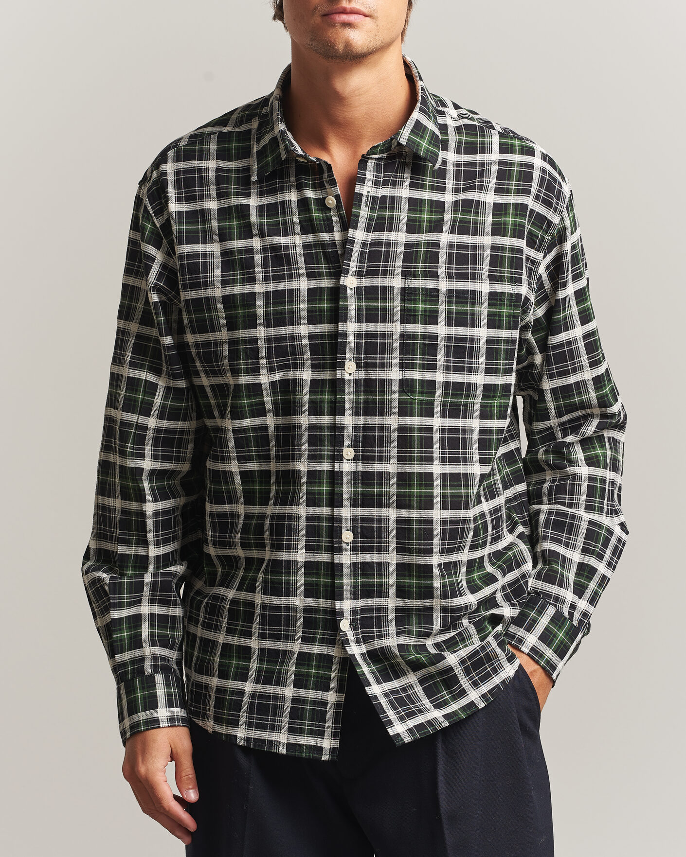 Homme | Chemises | NN07 | Deon Cotton Checked Shirt Fern Green