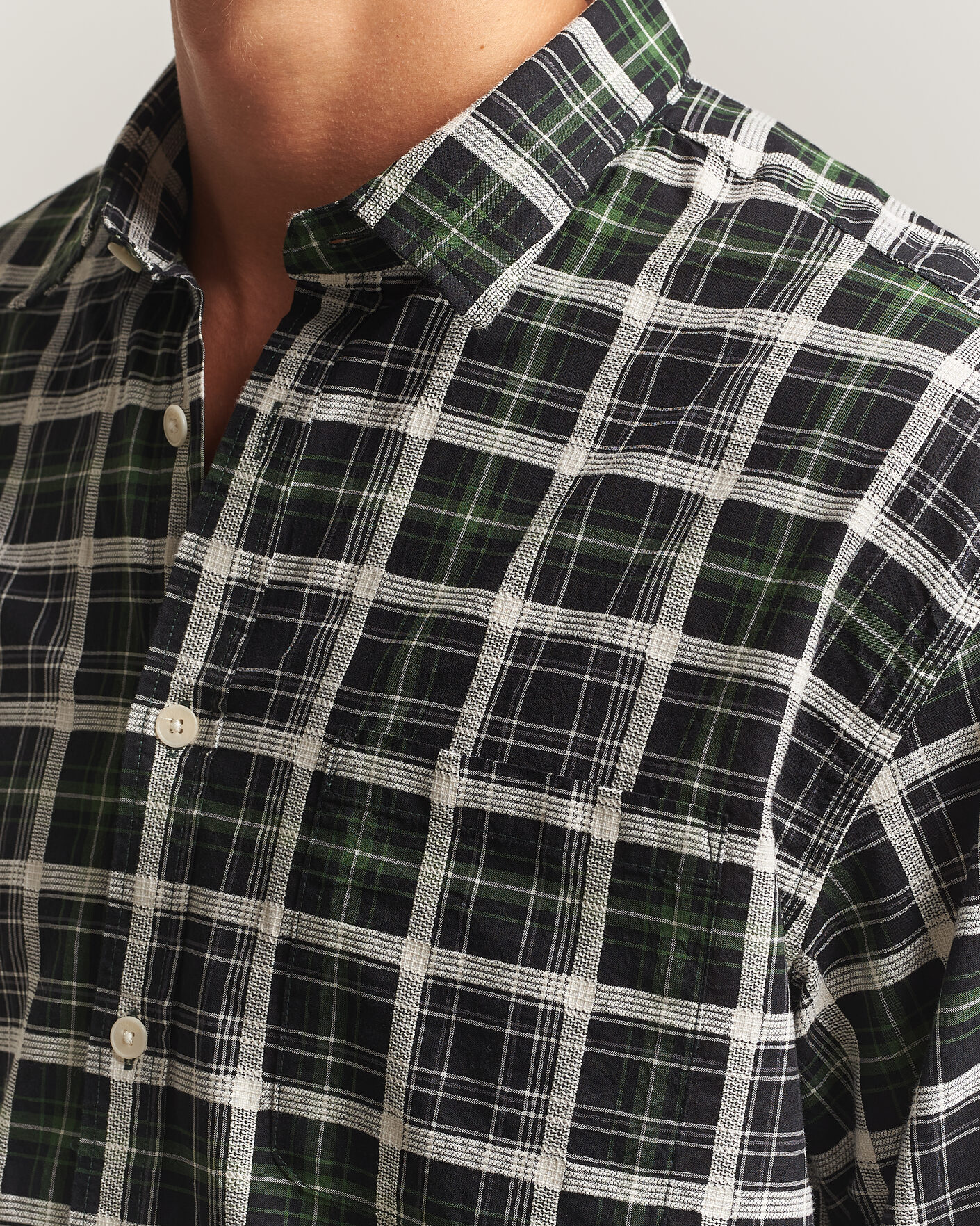 Homme | Chemises | NN07 | Deon Cotton Checked Shirt Fern Green
