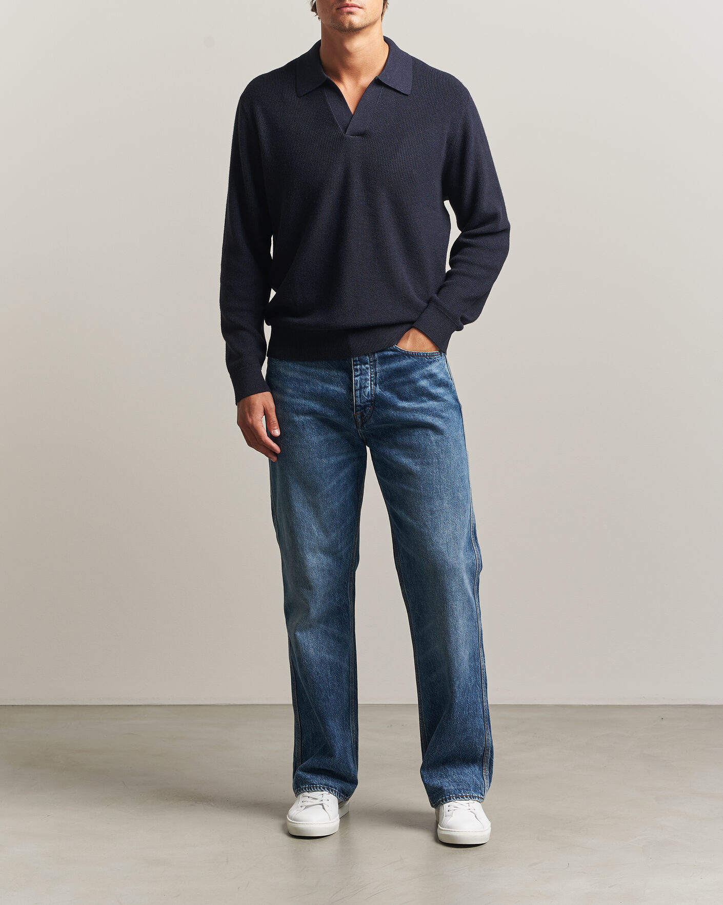 Homme | Pulls Et Tricots | NN07 | Hope Cotton/Cashmere Rib Knitted Polo Navy