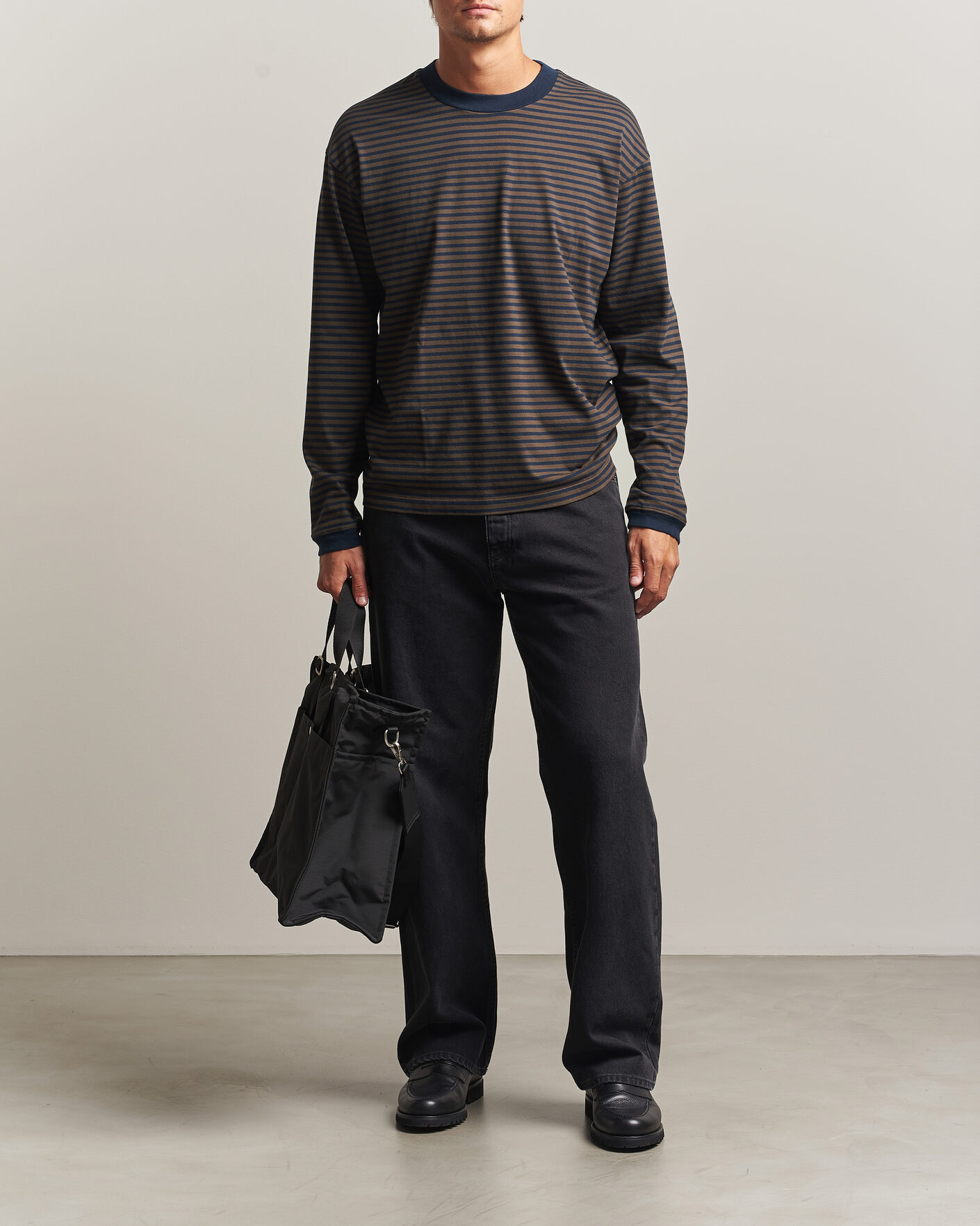 Homme | T-shirts | NN07 | Lionel Striped Long Sleeve T-Shirt Navy/Brown