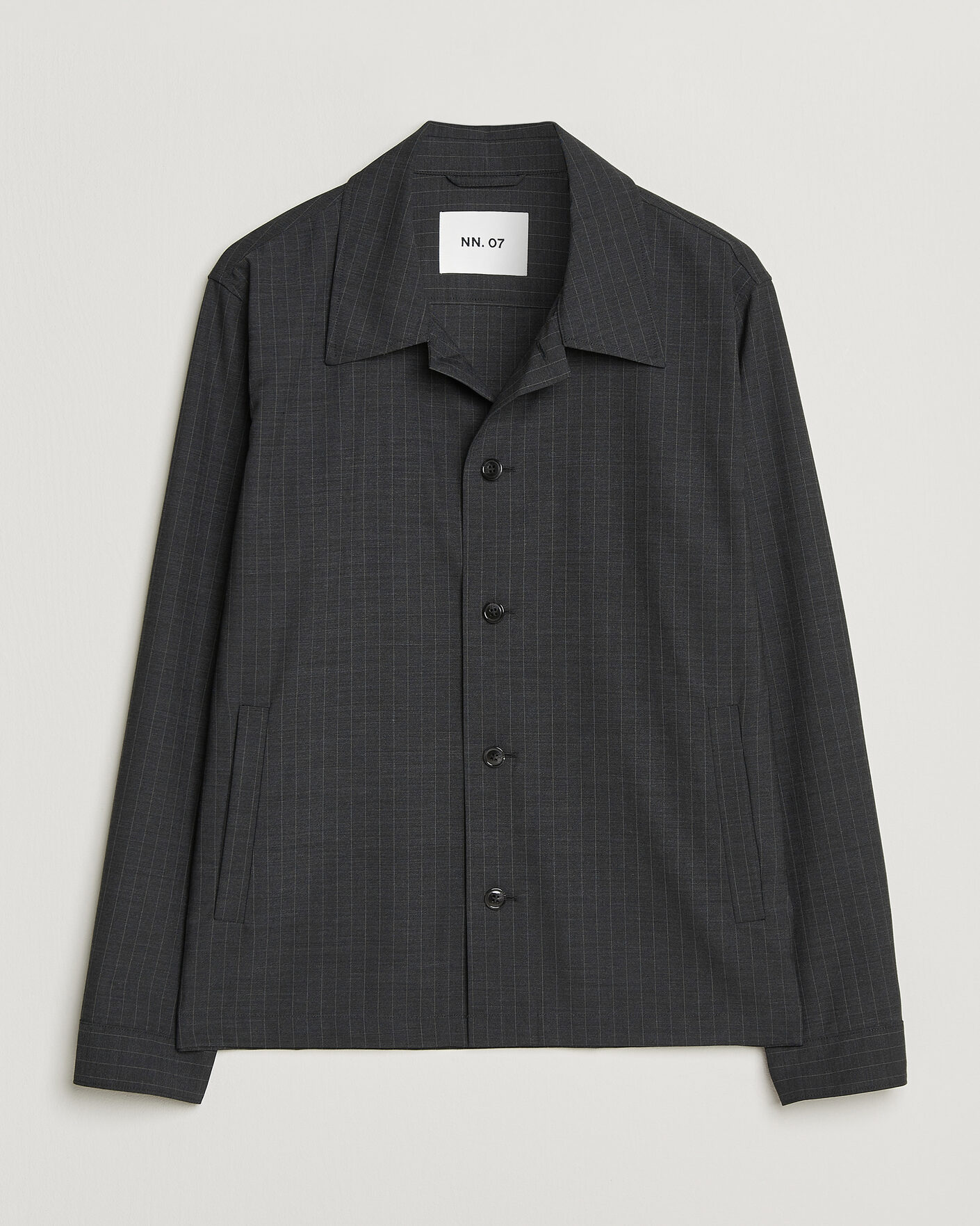 Homme | Chemises | NN07 | Zander Wool Pinstriped Overshirt Dark Grey