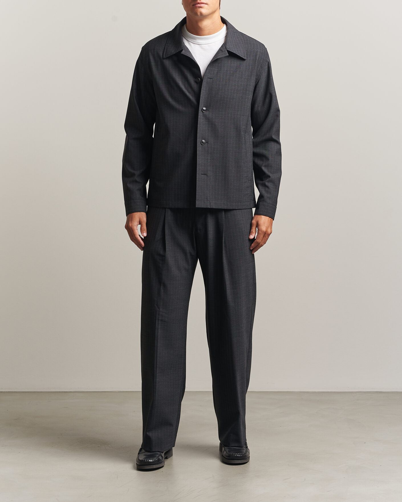 Homme | Chemises | NN07 | Zander Wool Pinstriped Overshirt Dark Grey